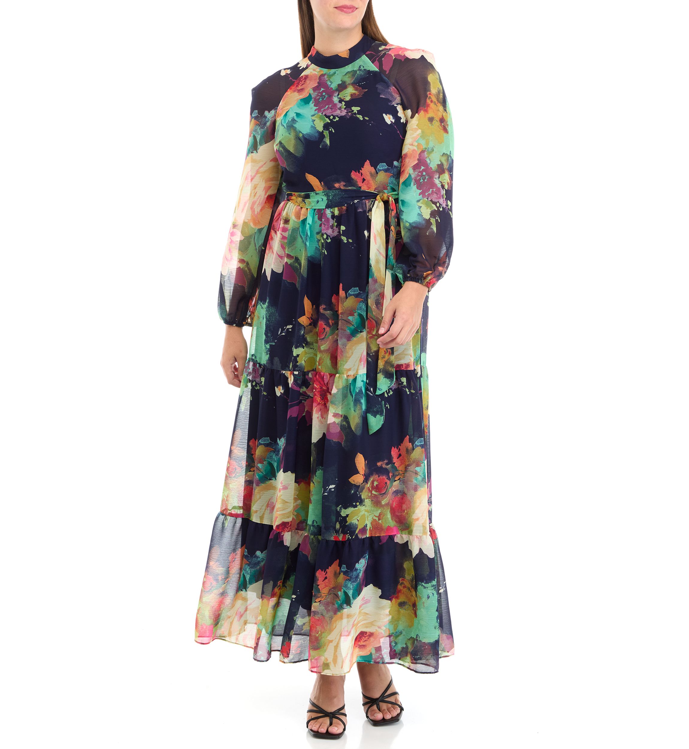 Womens Mock Neck Chiffon Fit and Flare Dress