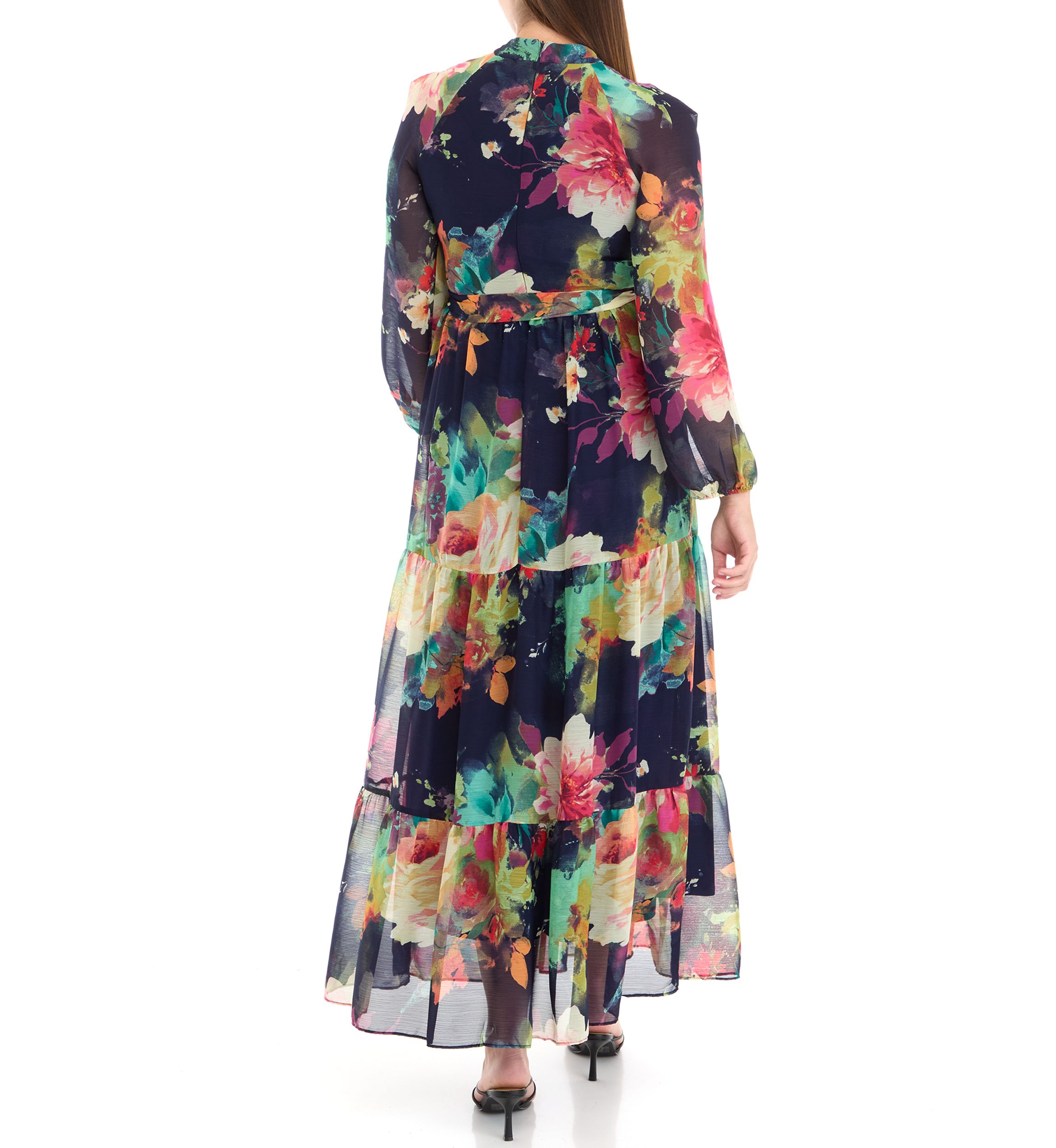 Womens Mock Neck Chiffon Fit and Flare Dress