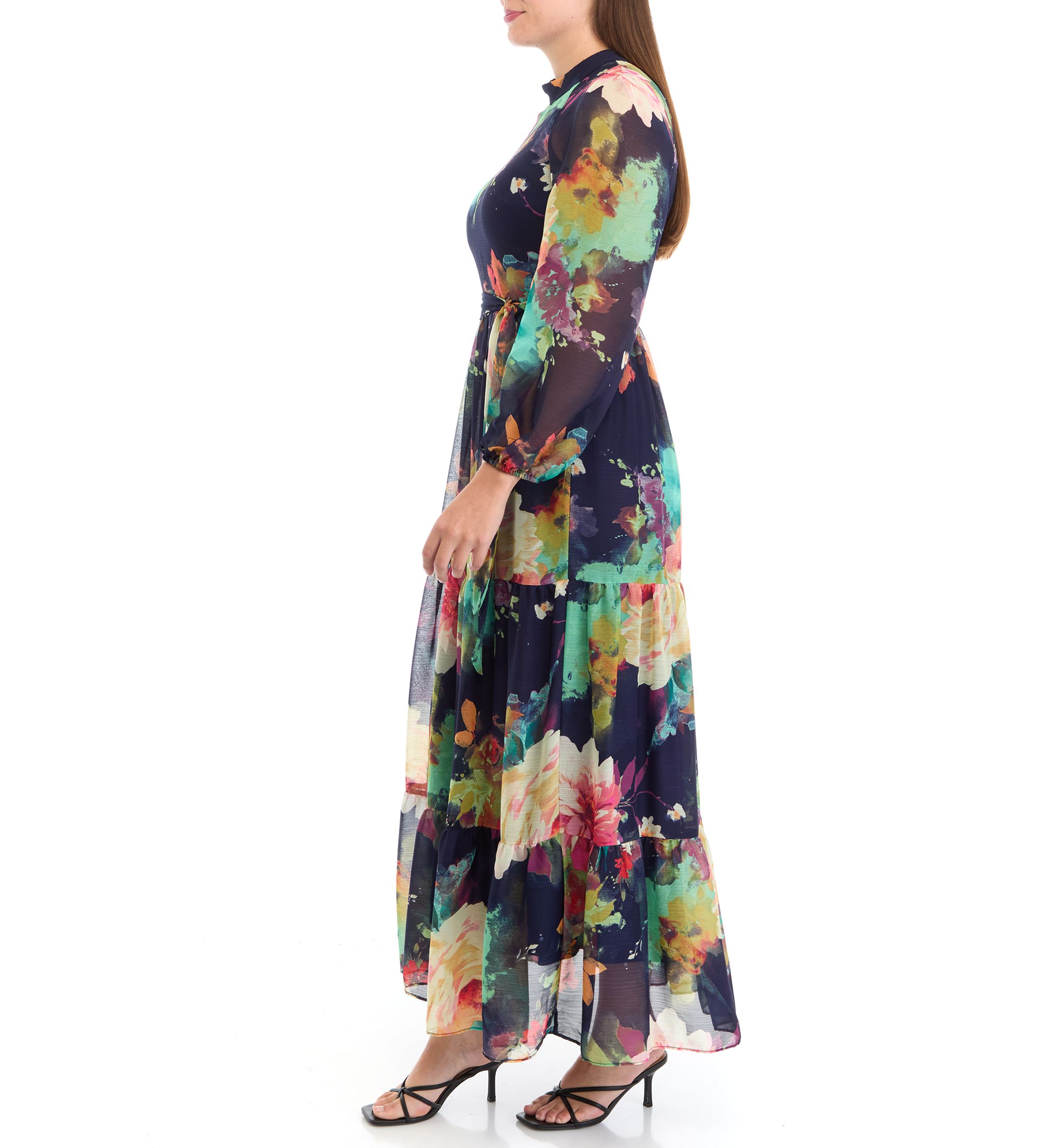 Womens Mock Neck Chiffon Fit and Flare Dress