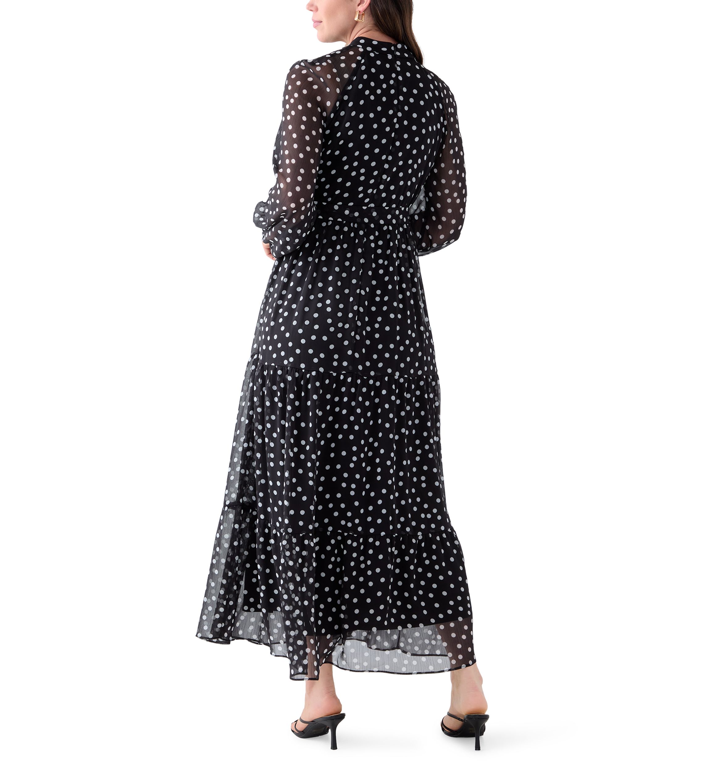 Womens Long Sleeve Mock Neck Polka Dot Chiffon Dress
