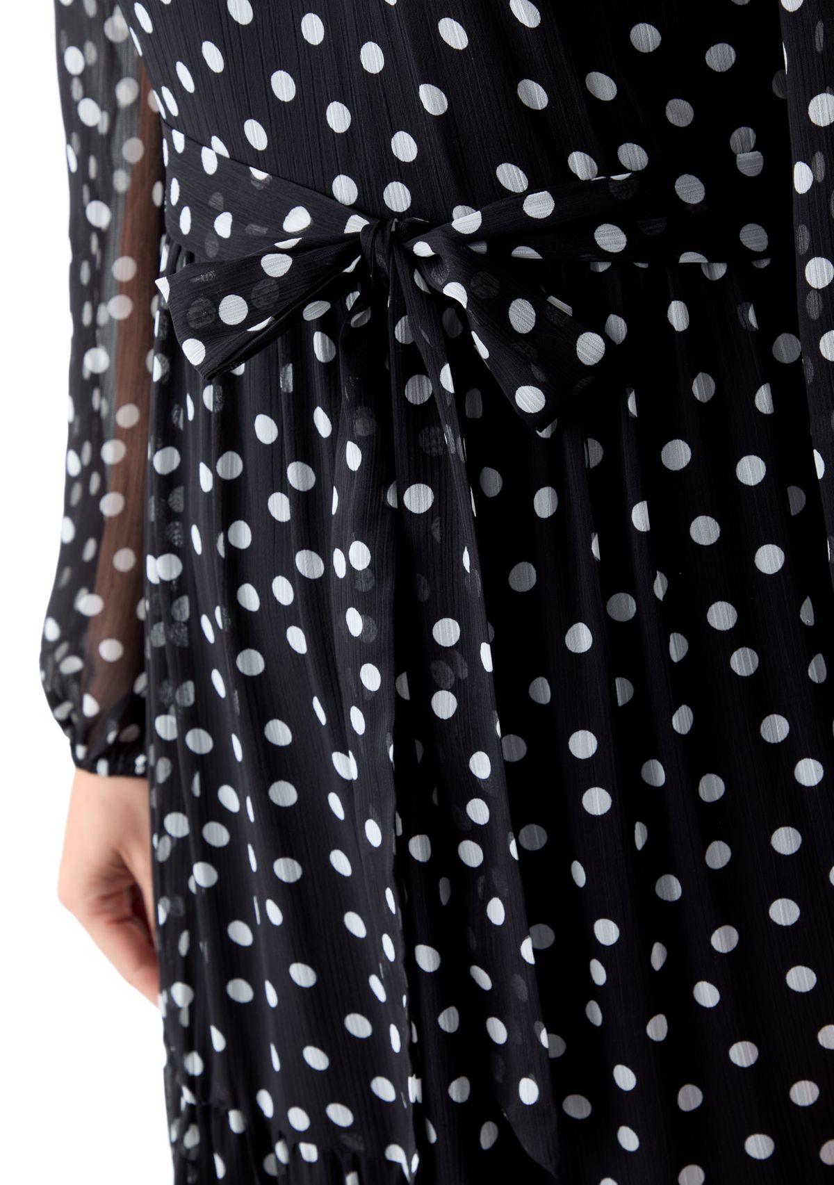 Womens Long Sleeve Mock Neck Polka Dot Chiffon Dress
