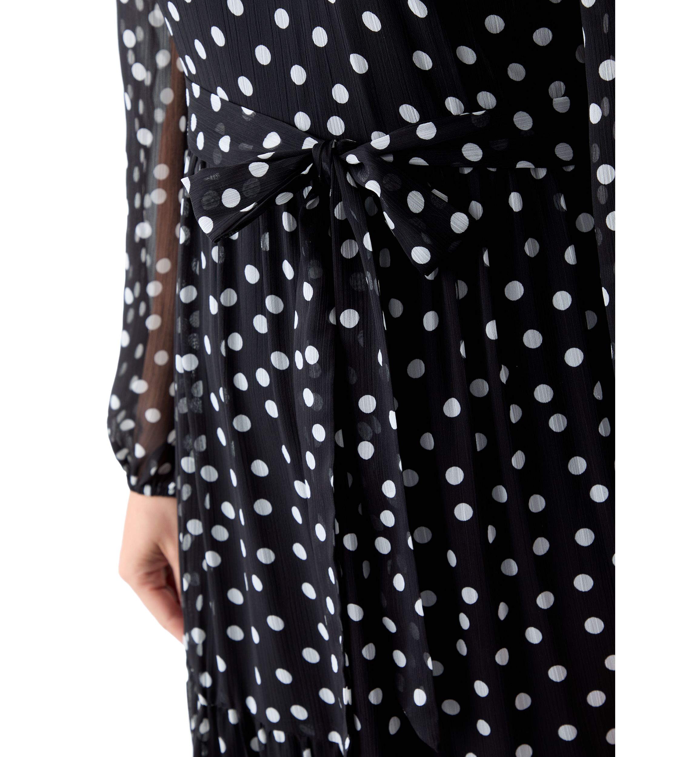 Womens Long Sleeve Mock Neck Polka Dot Chiffon Dress