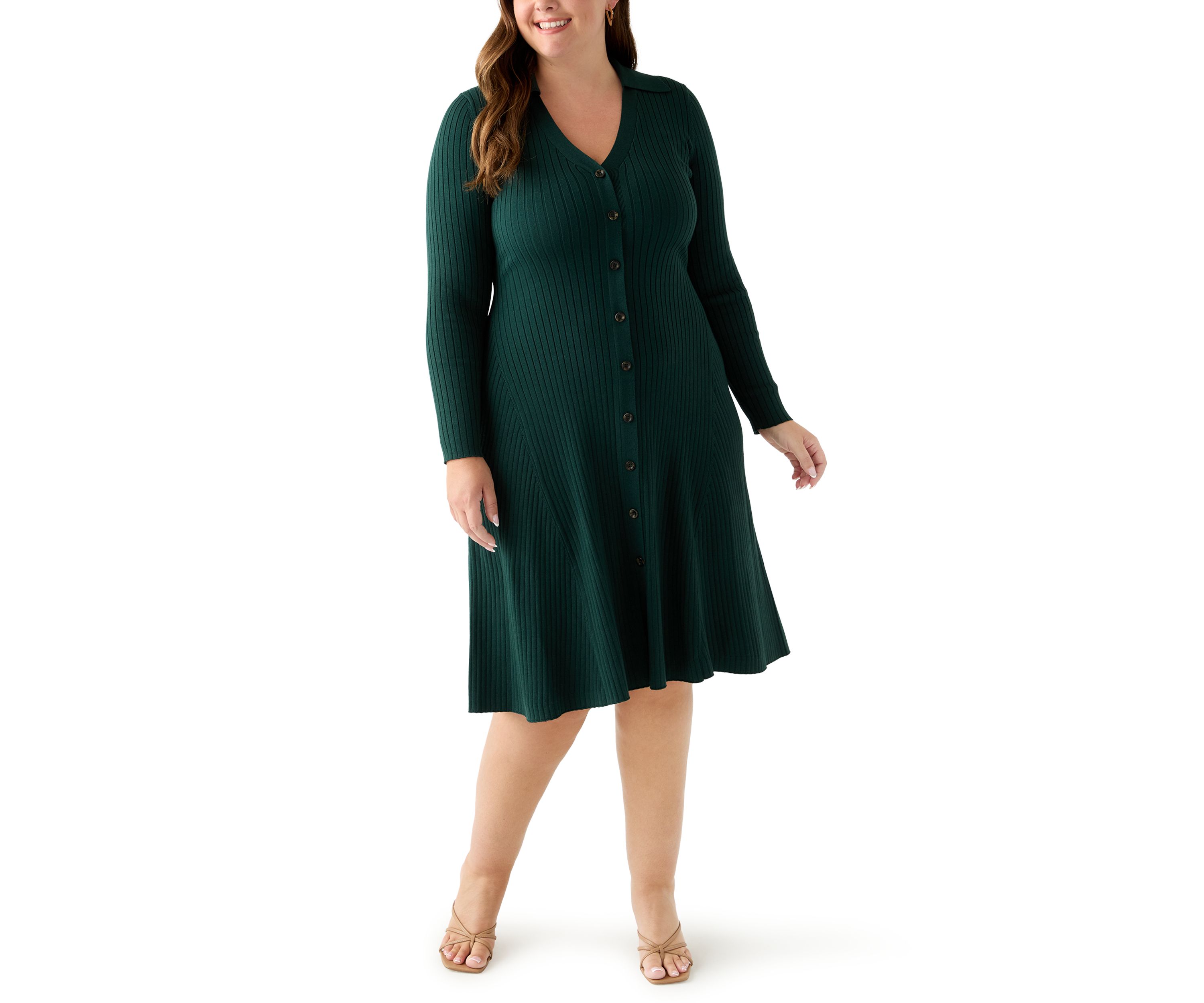  Plus Size Long Sleeve A-Line Sweater Dress