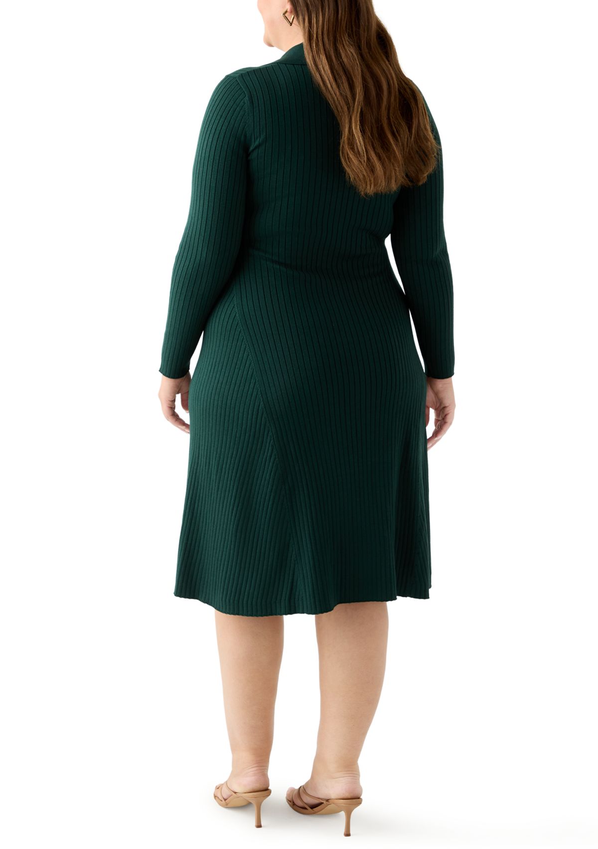  Plus Size Long Sleeve A-Line Sweater Dress