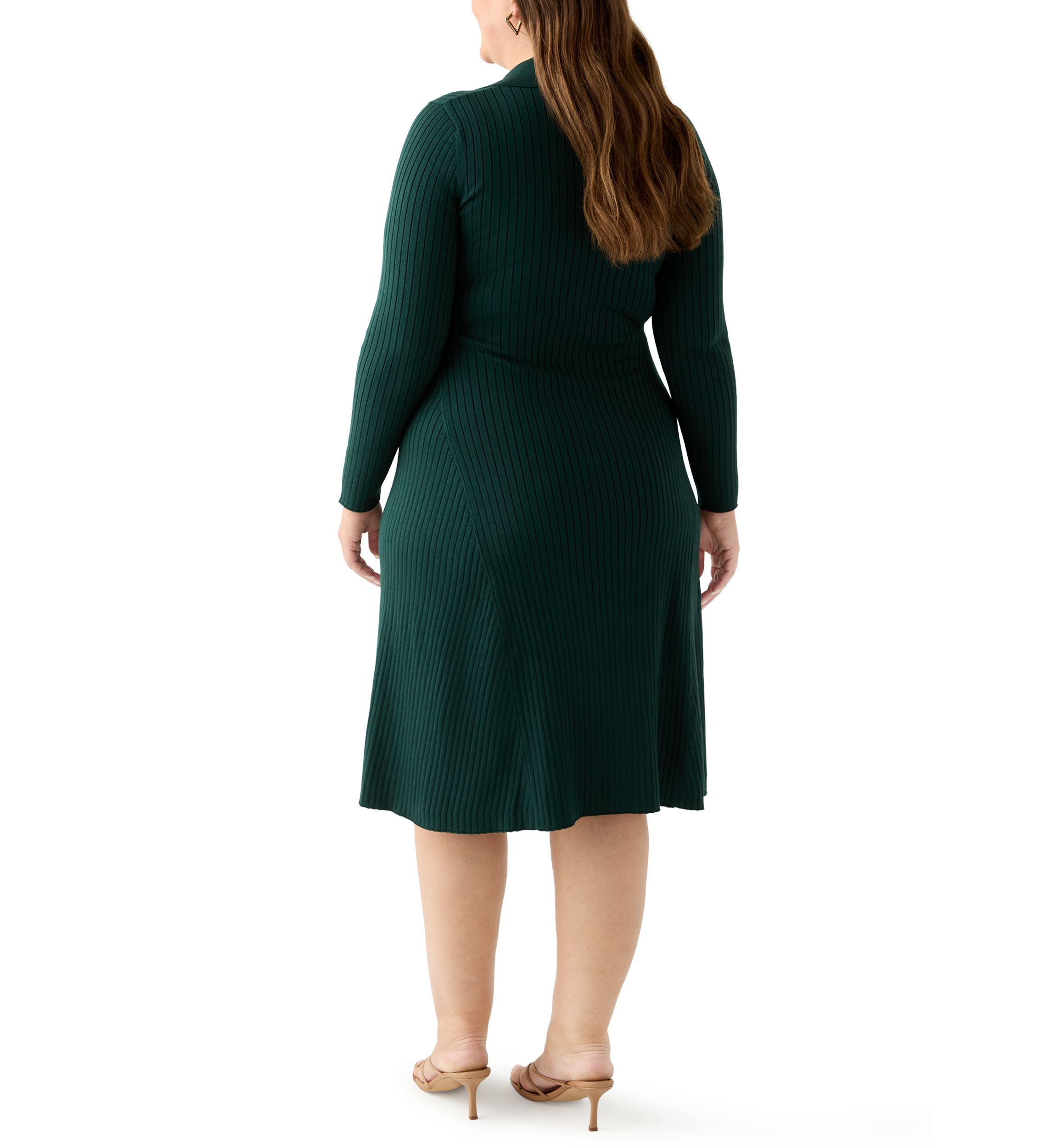  Plus Size Long Sleeve A-Line Sweater Dress