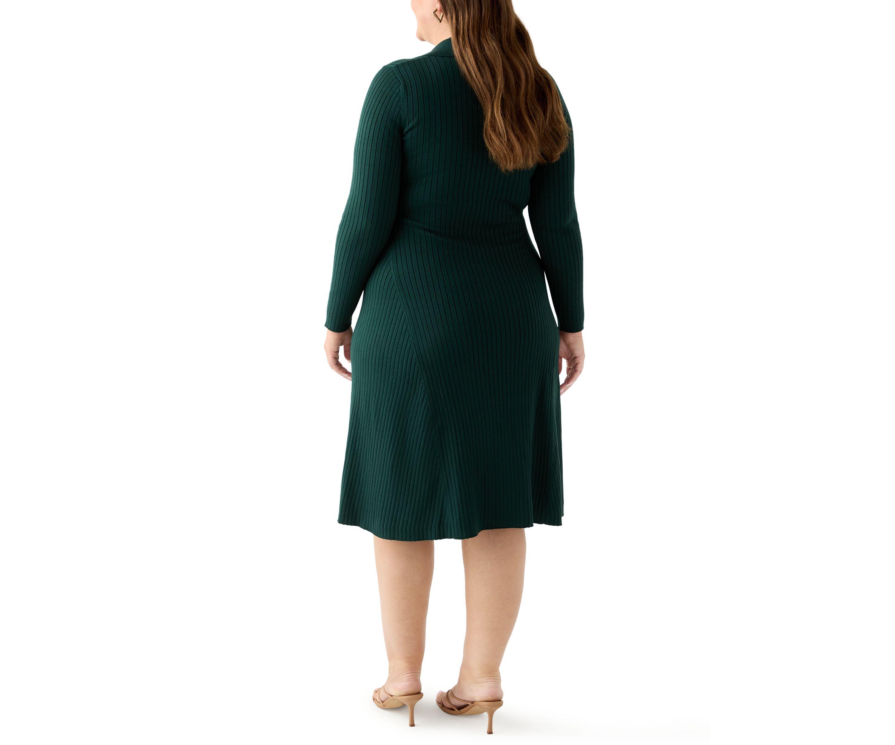  Plus Size Long Sleeve A-Line Sweater Dress