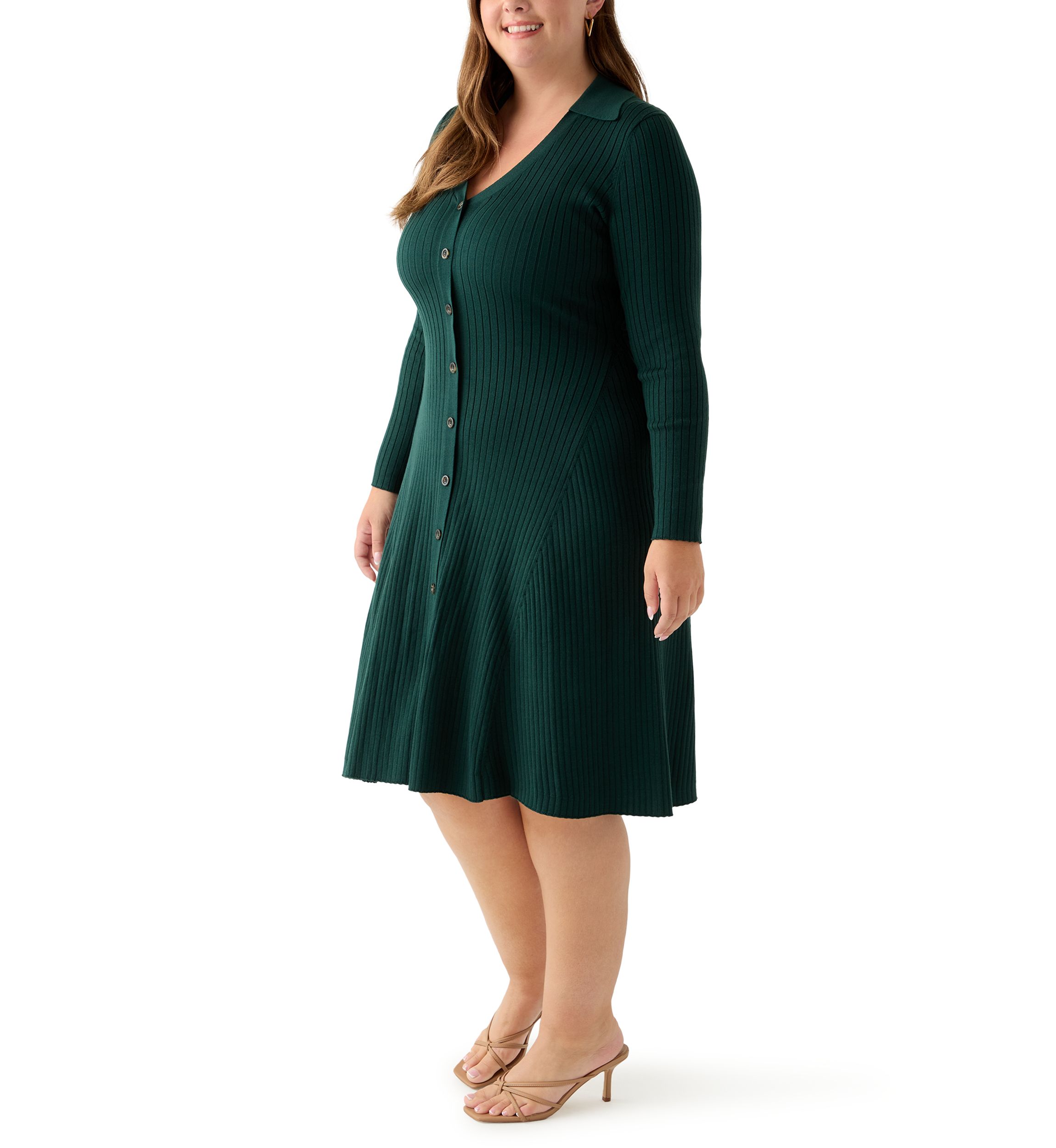  Plus Size Long Sleeve A-Line Sweater Dress