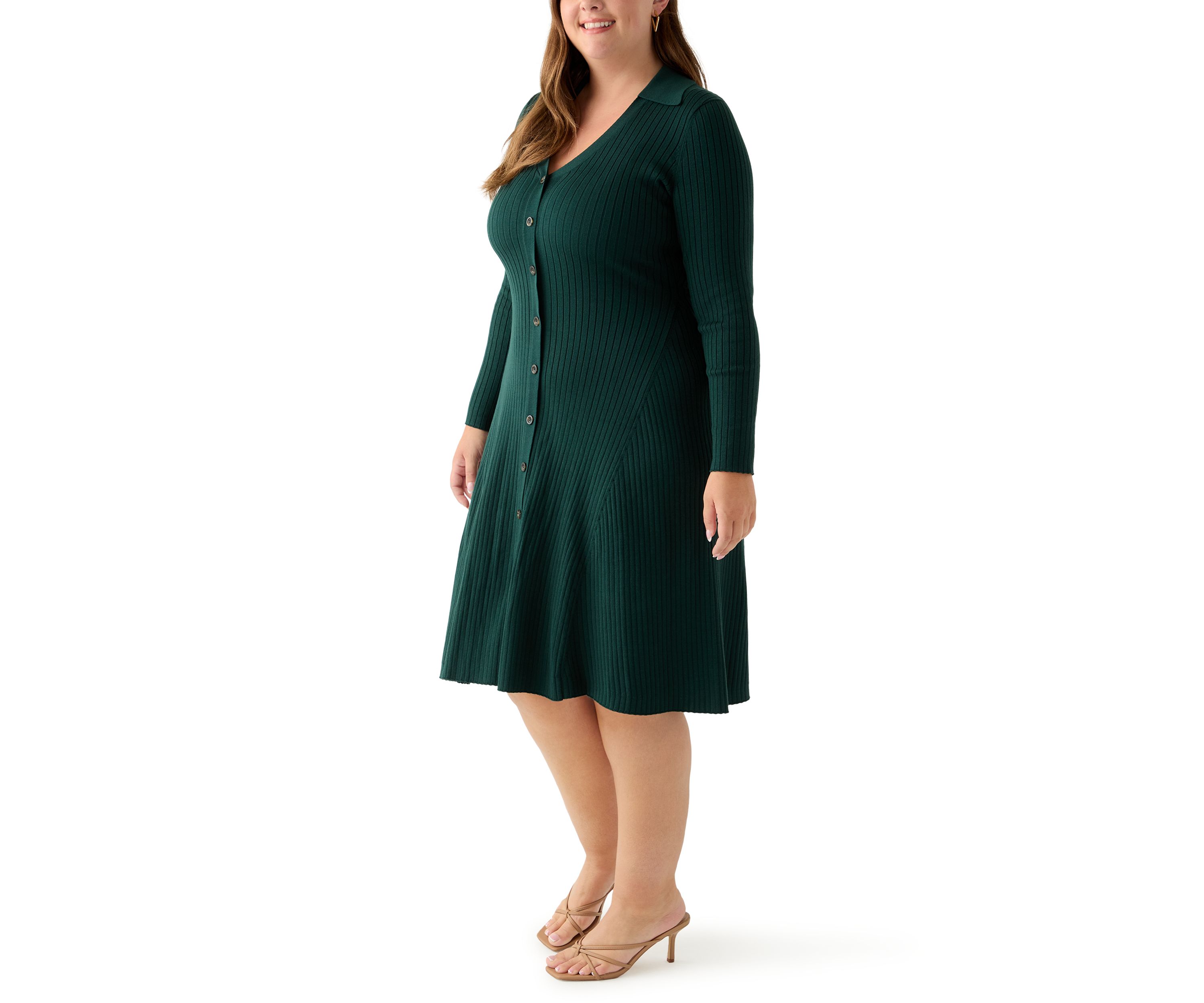  Plus Size Long Sleeve A-Line Sweater Dress