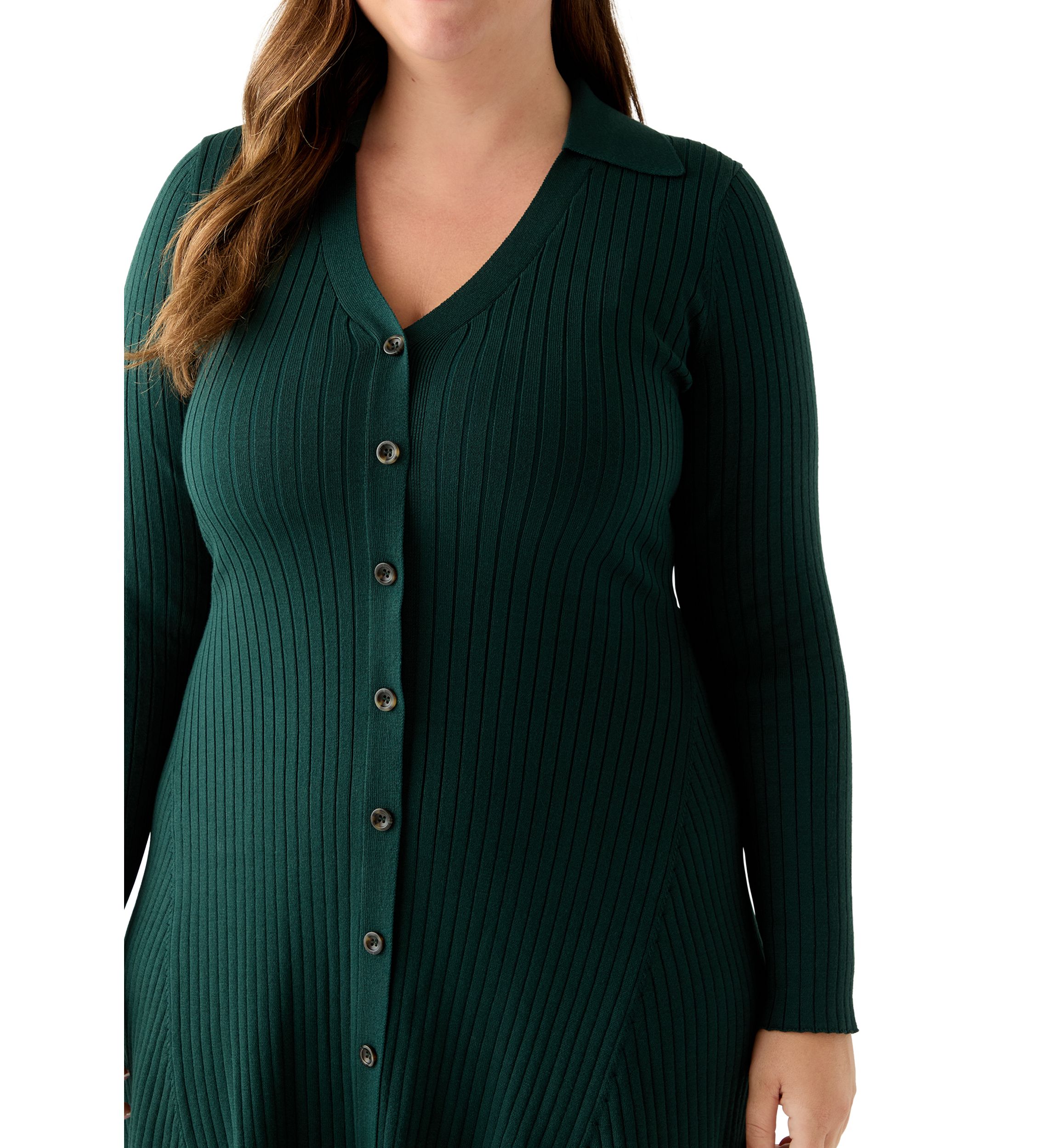  Plus Size Long Sleeve A-Line Sweater Dress