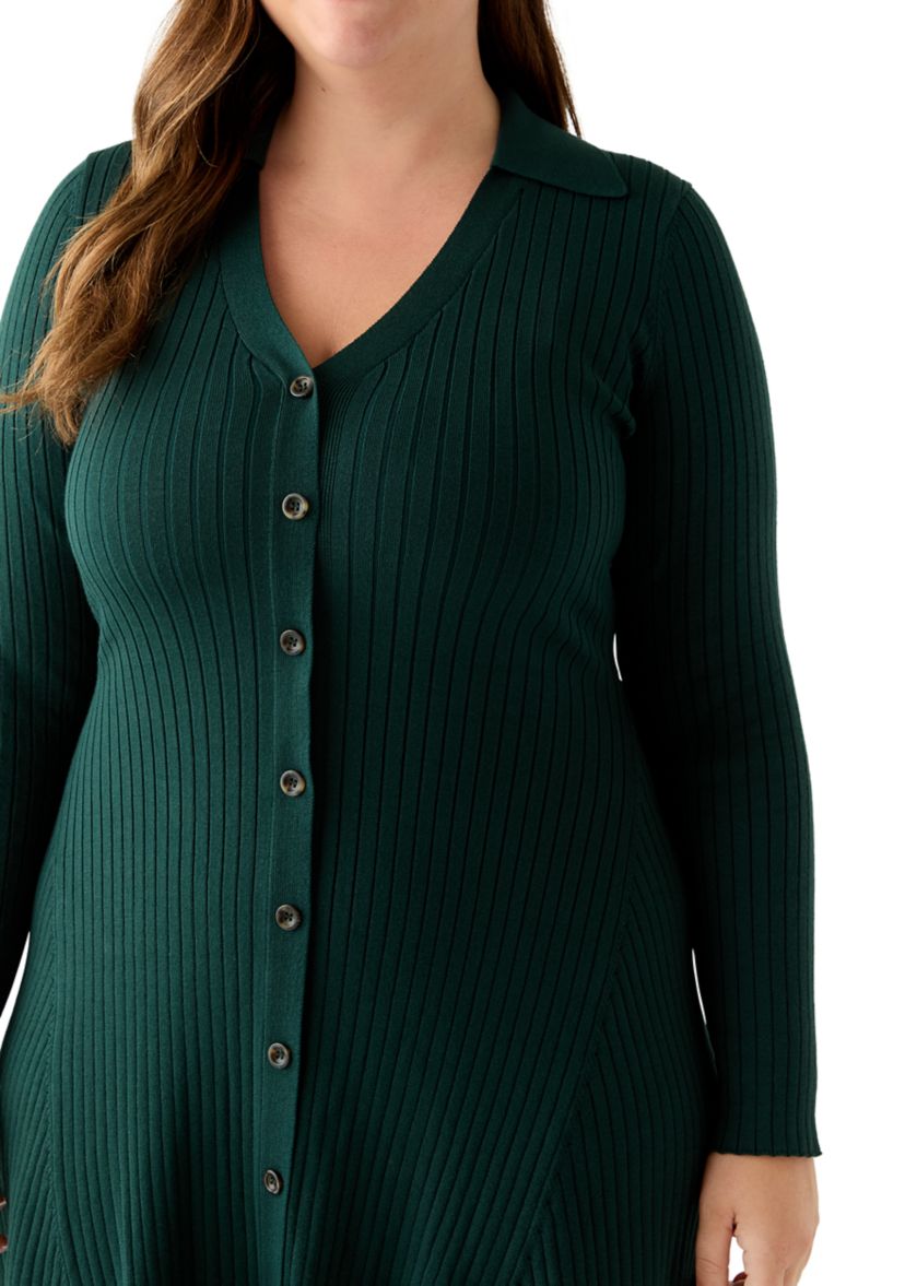  Plus Size Long Sleeve A-Line Sweater Dress