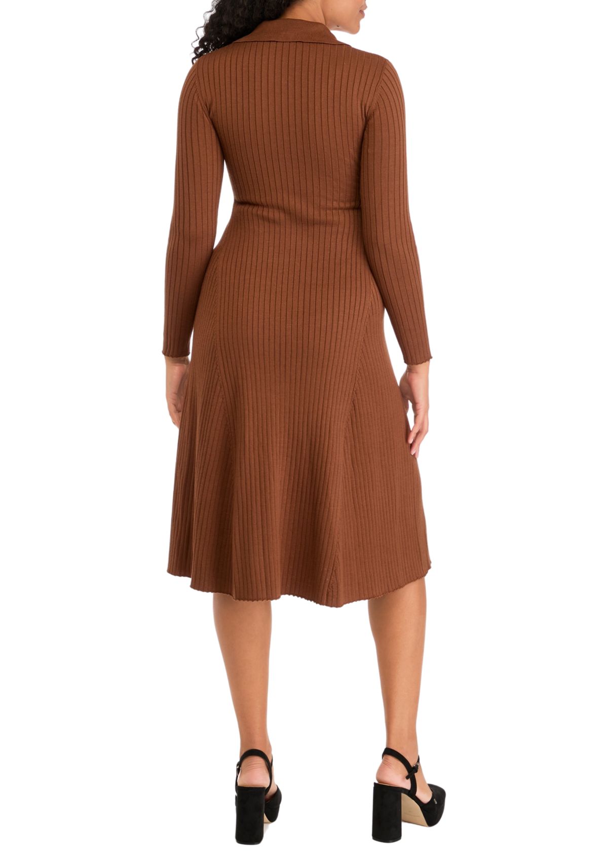Womens Long Sleeve Collar Button Down Solid Sheath Dress
