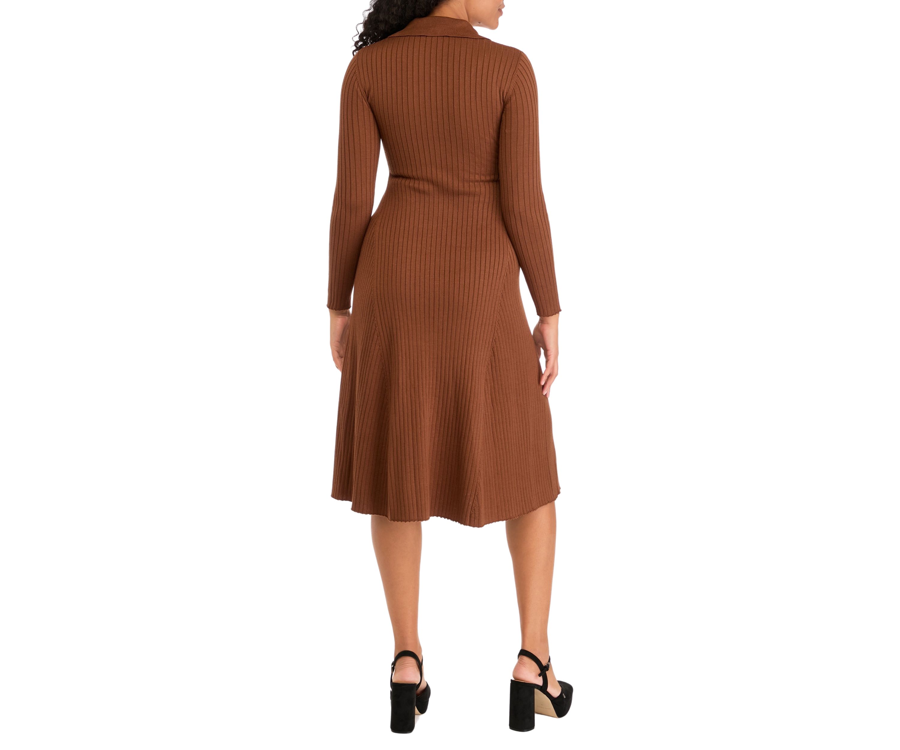 Womens Long Sleeve Collar Button Down Solid Sheath Dress