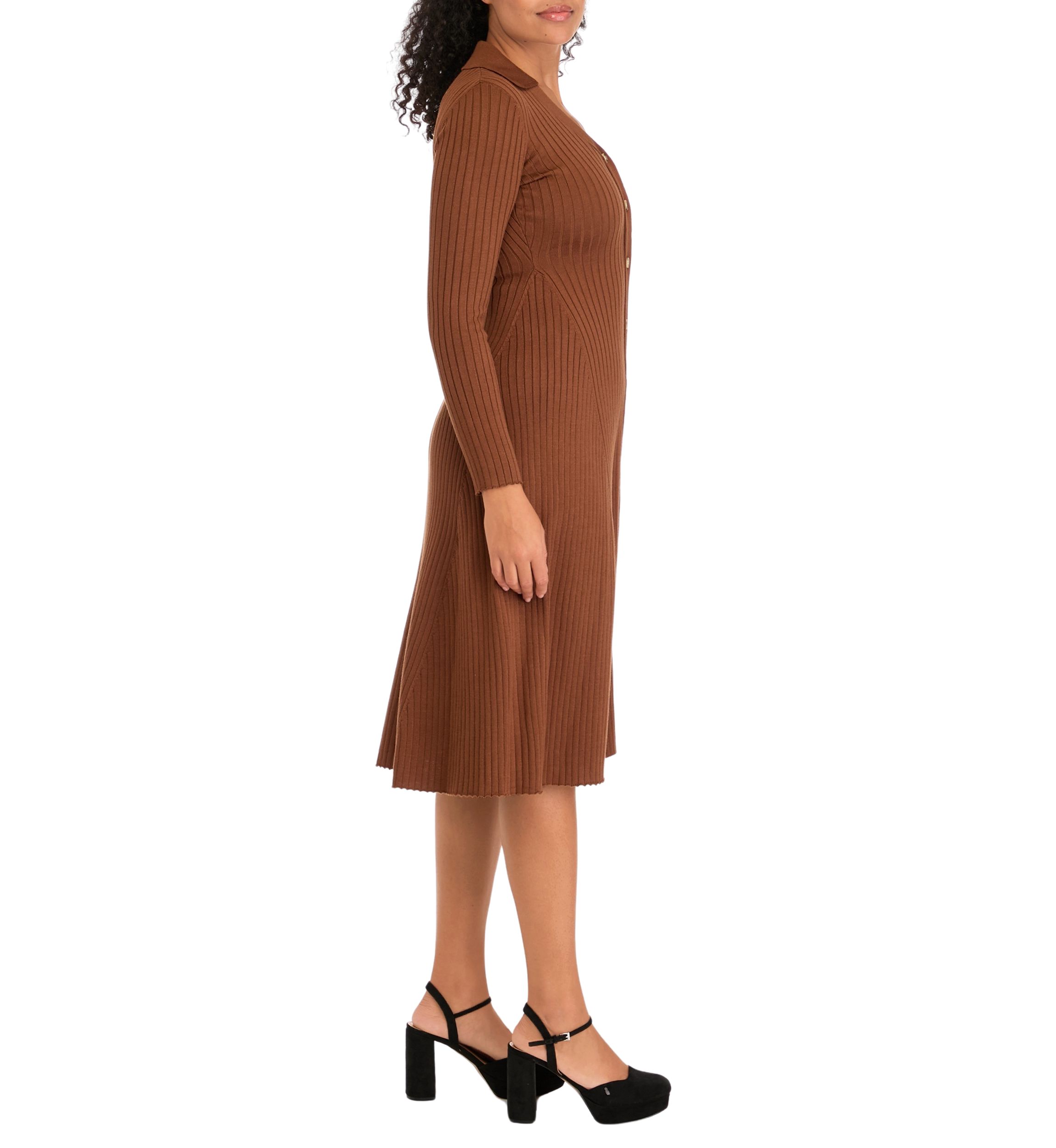 Womens Long Sleeve Collar Button Down Solid Sheath Dress