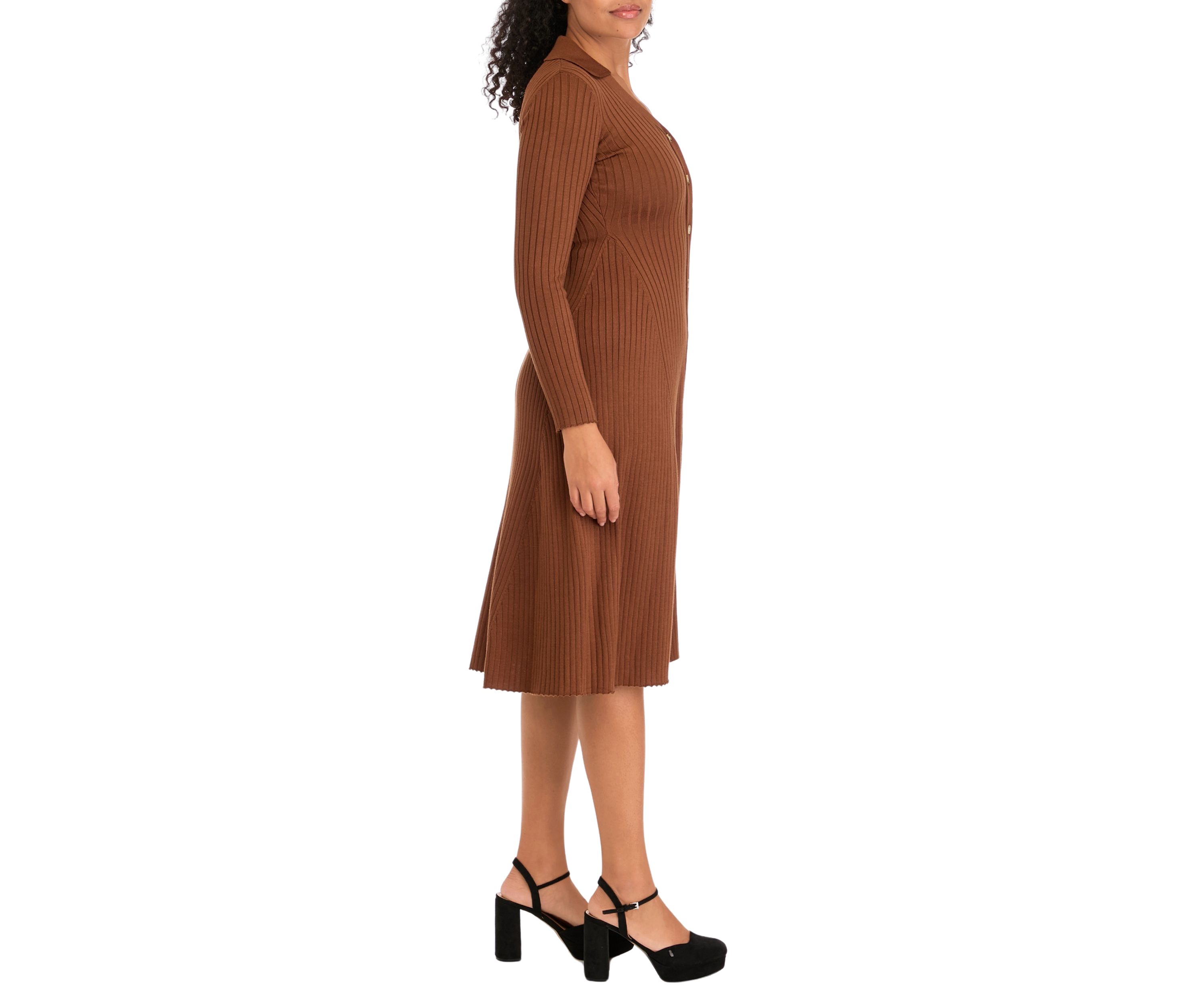 Womens Long Sleeve Collar Button Down Solid Sheath Dress