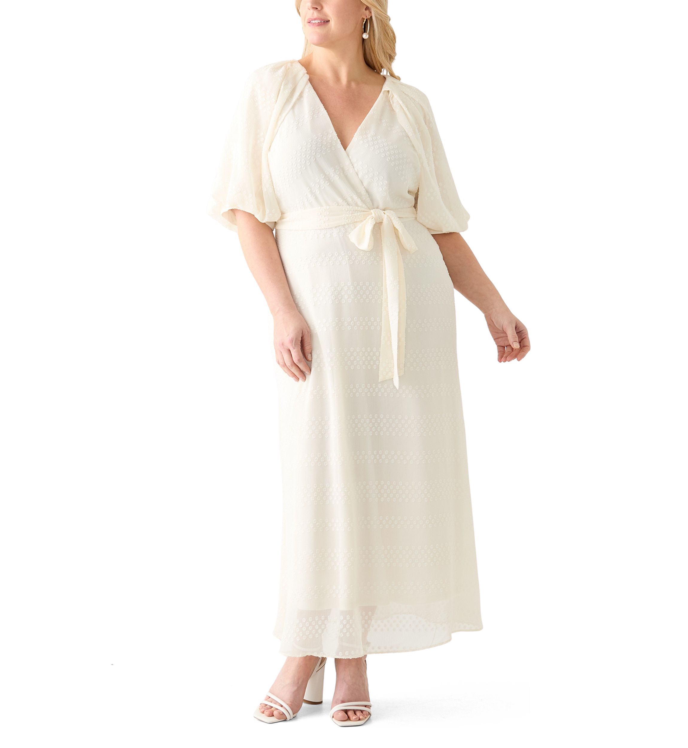 Plus Size Puff Sleeve Clipdot Dress