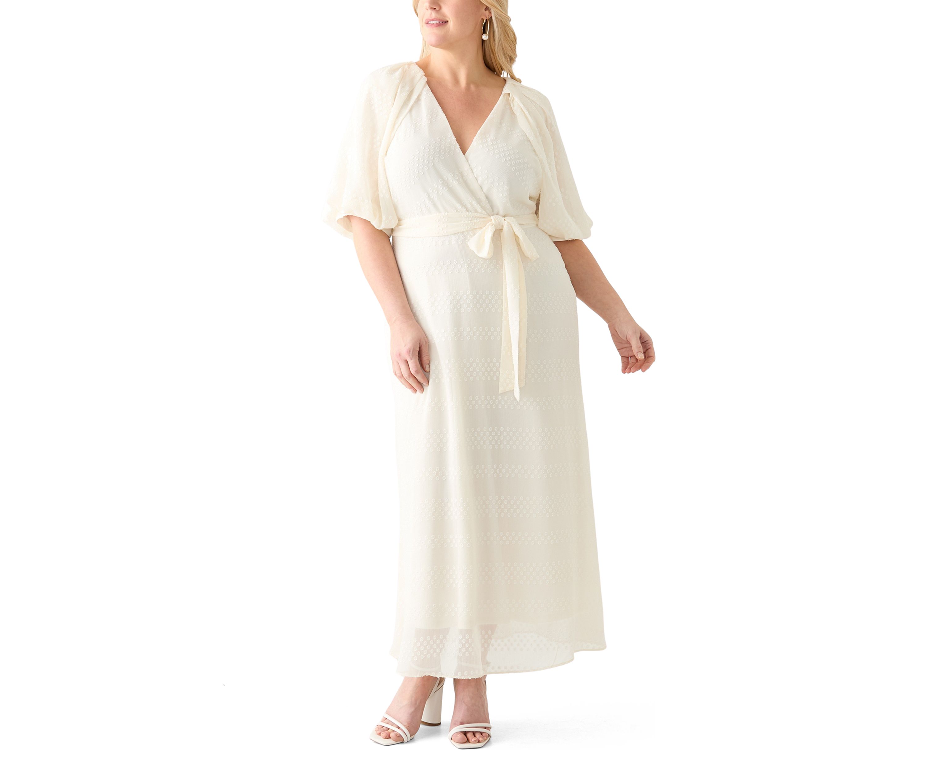 Plus Size Puff Sleeve Clipdot Dress