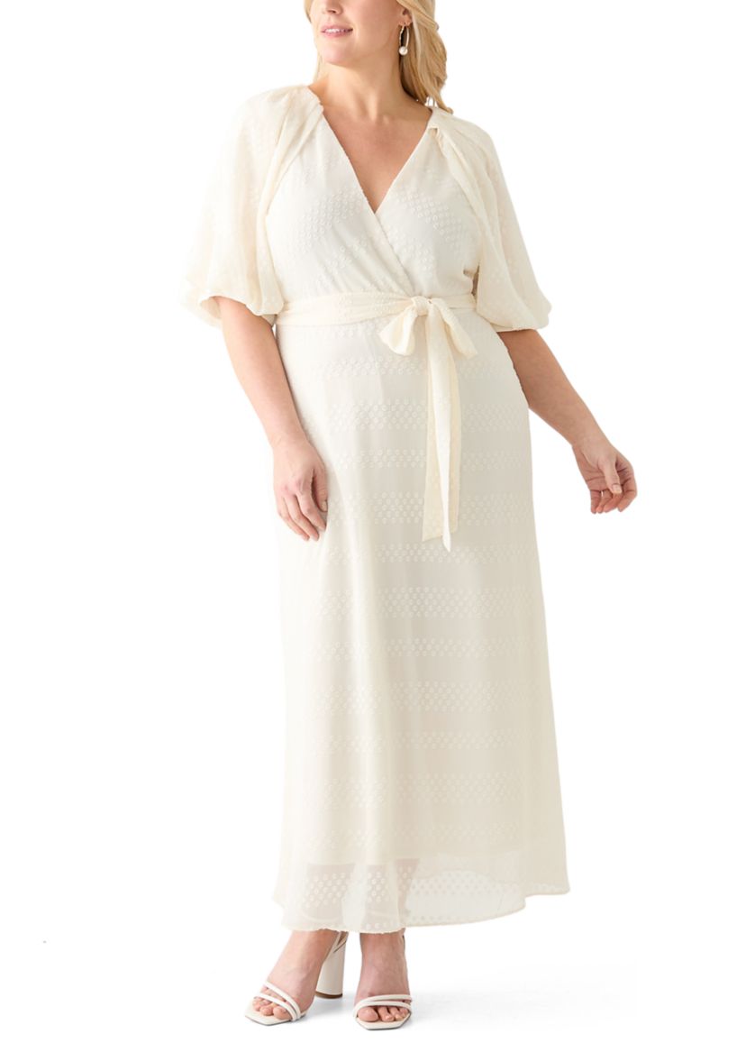 Plus Size Puff Sleeve Clipdot Dress