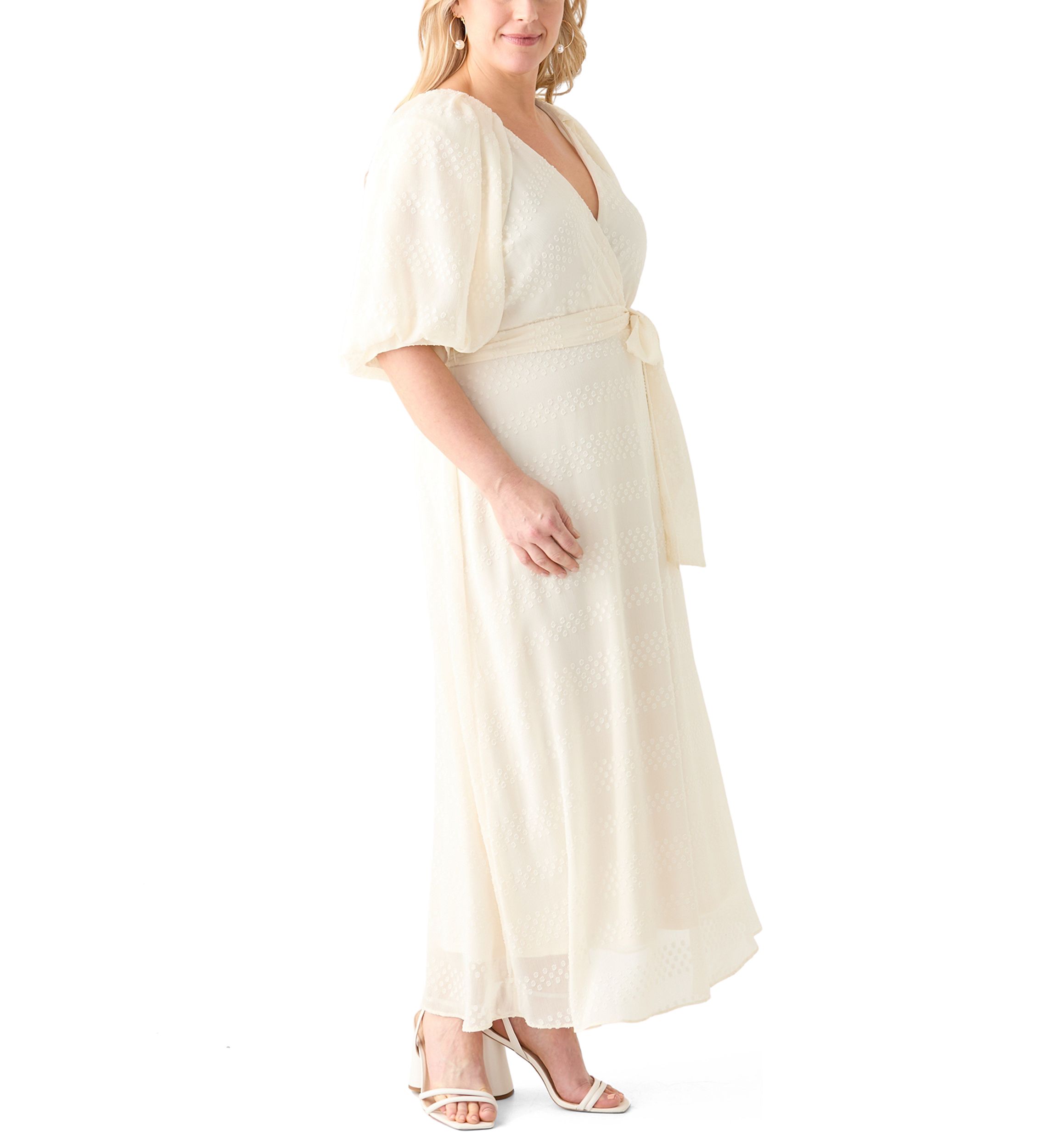 Plus Size Puff Sleeve Clipdot Dress
