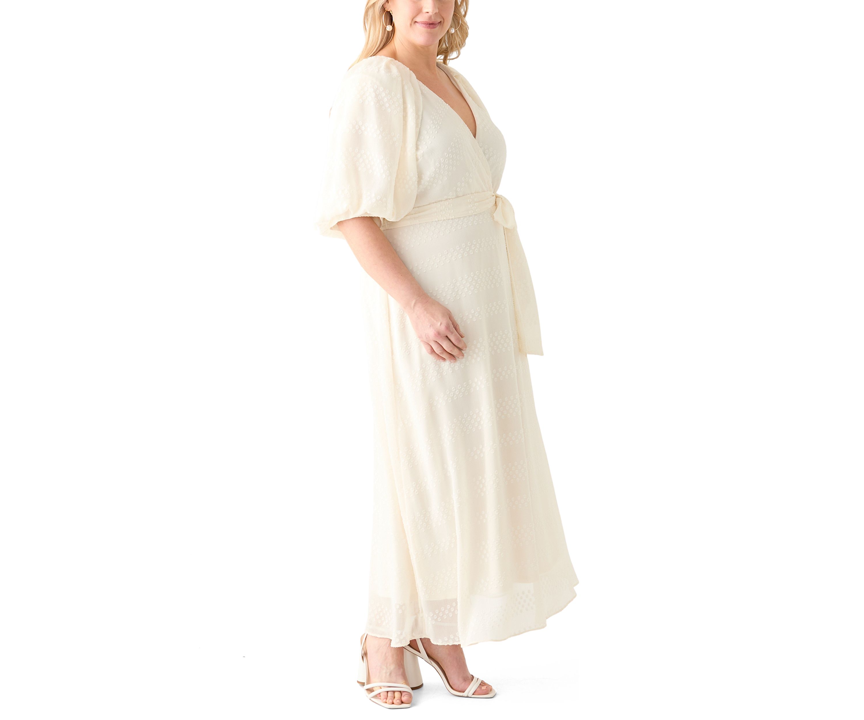 Plus Size Puff Sleeve Clipdot Dress