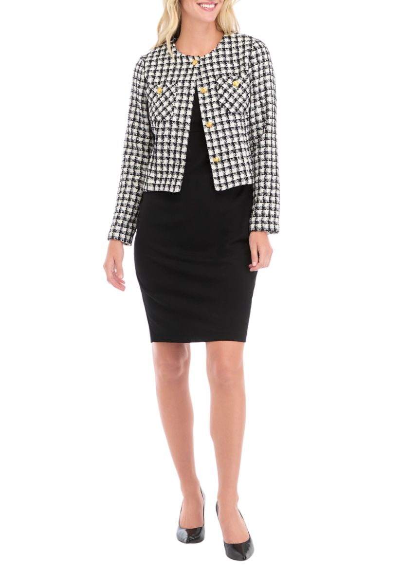 Womens Long Sleeve Gingham Print Jacket Dress
