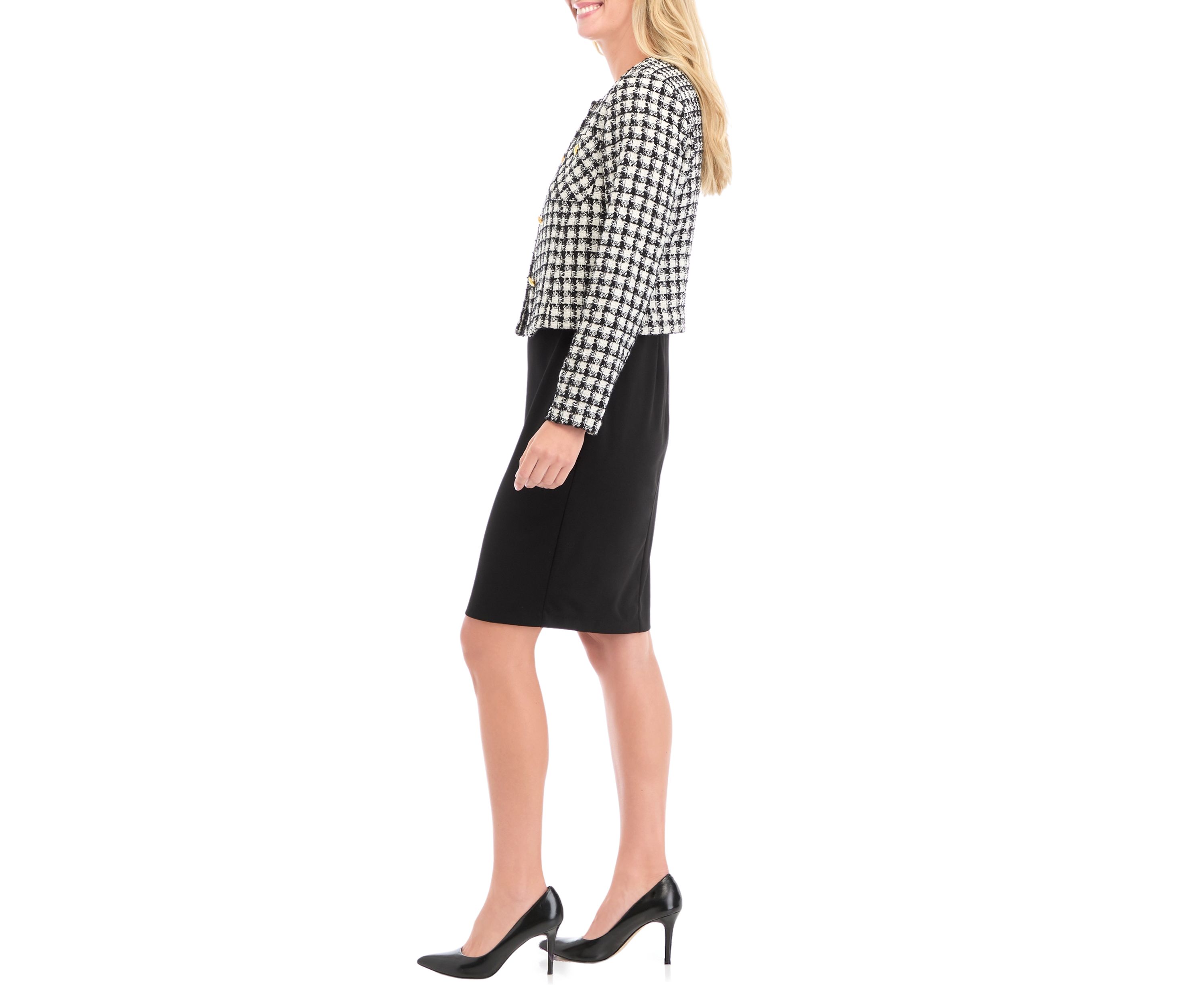 Womens Long Sleeve Gingham Print Jacket Dress