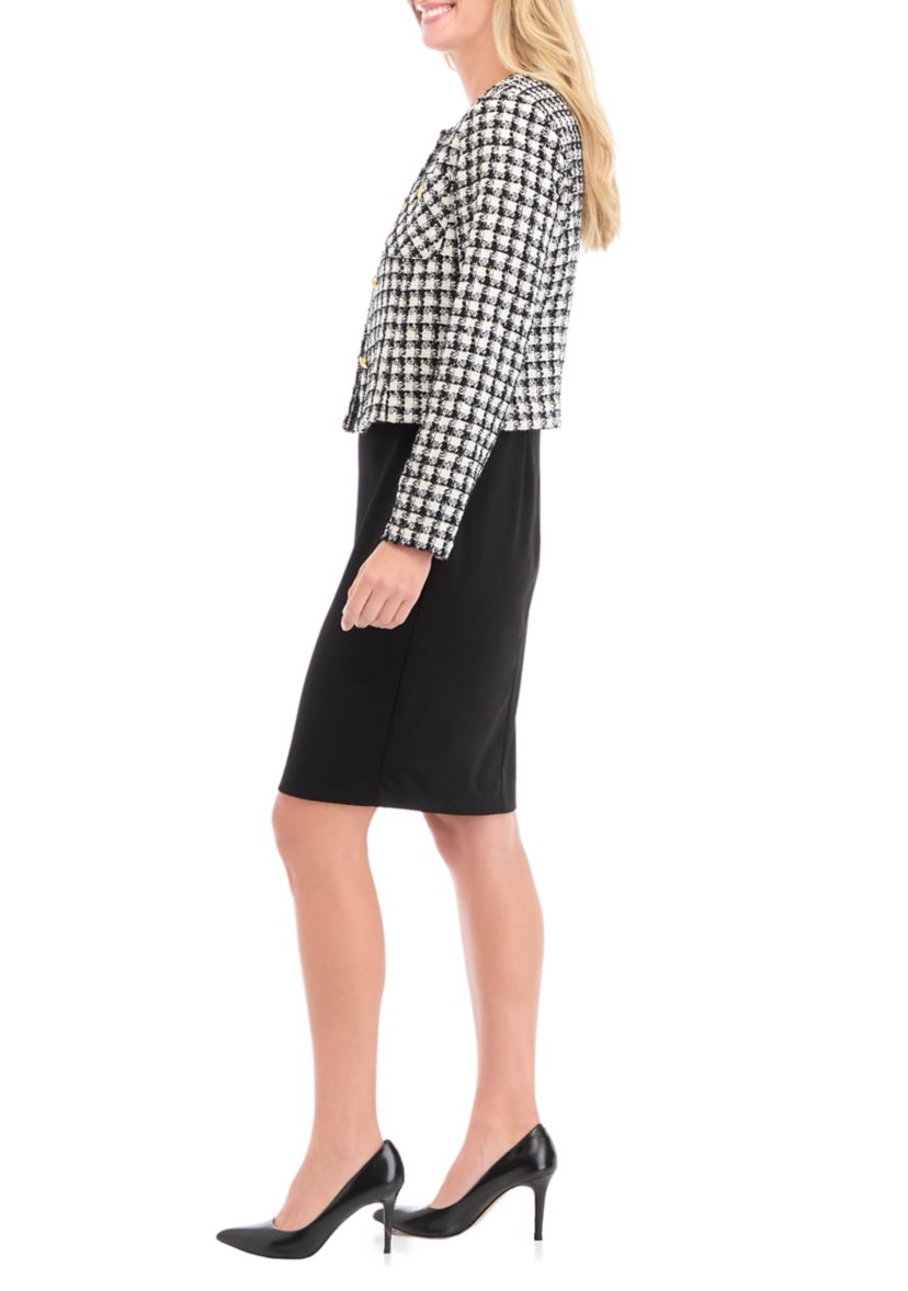 Womens Long Sleeve Gingham Print Jacket Dress