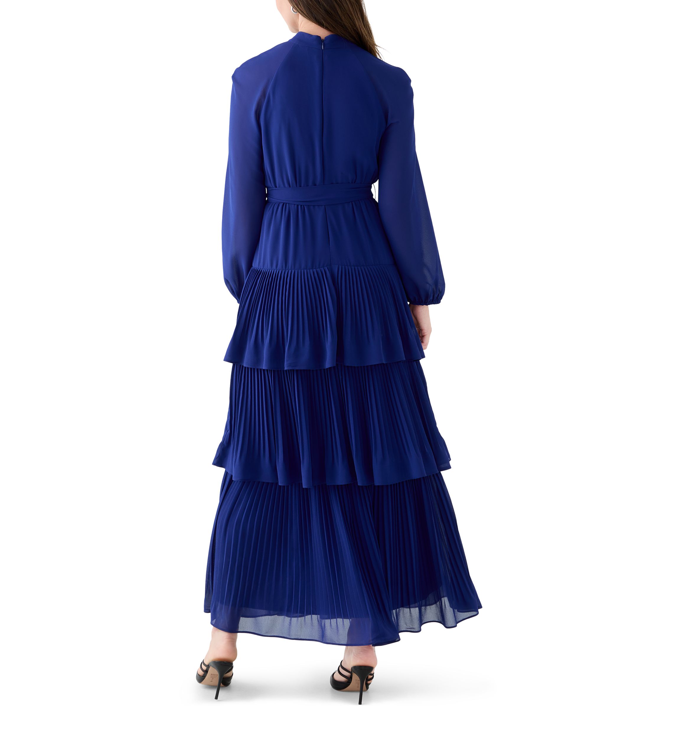 Womens Long Sleeve Mock Neck Solid Chiffon Gown