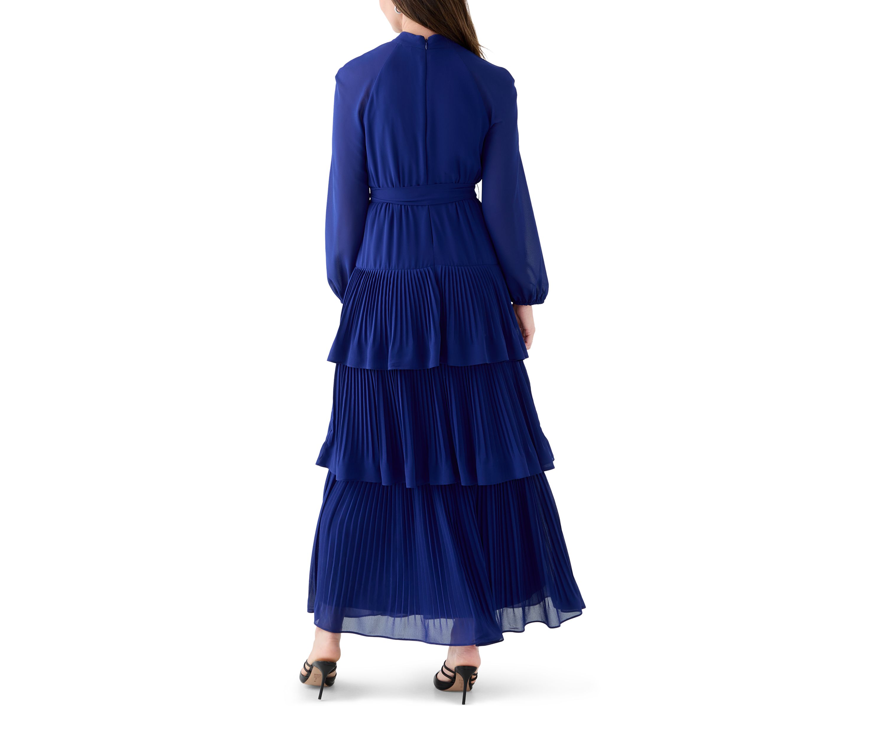 Womens Long Sleeve Mock Neck Solid Chiffon Gown