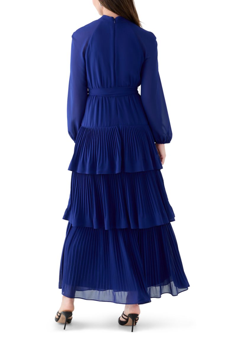 Womens Long Sleeve Mock Neck Solid Chiffon Gown