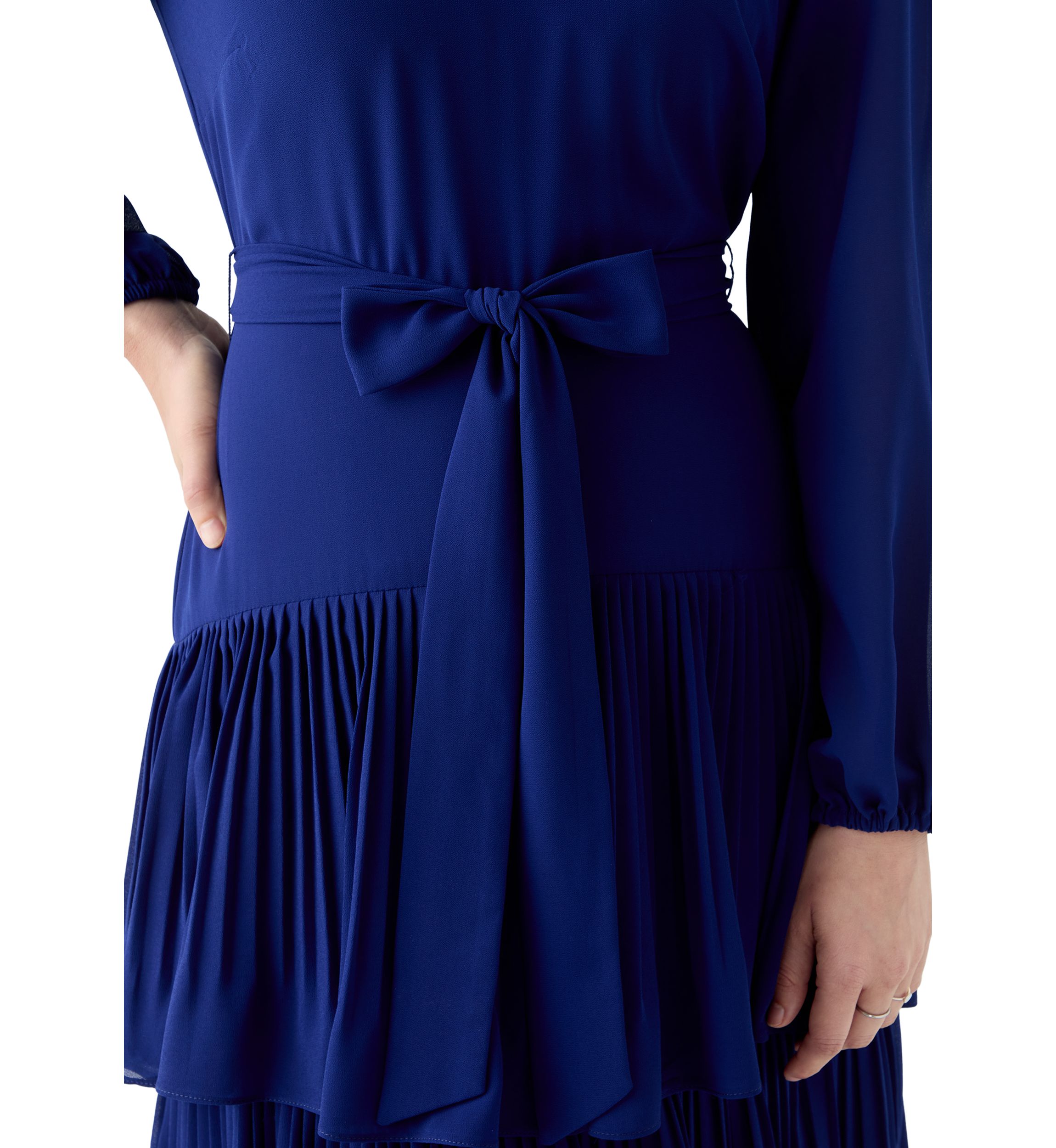 Womens Long Sleeve Mock Neck Solid Chiffon Gown