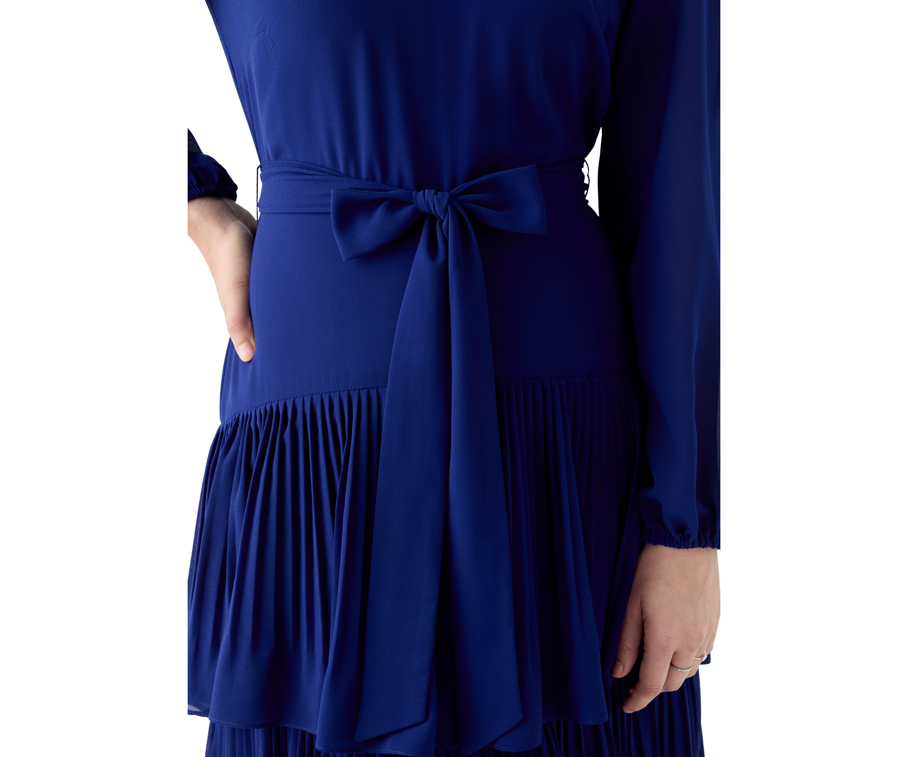 Womens Long Sleeve Mock Neck Solid Chiffon Gown
