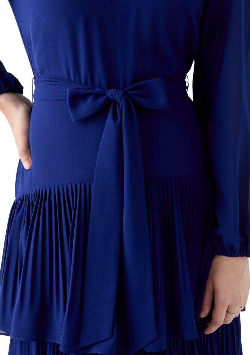 Womens Long Sleeve Mock Neck Solid Chiffon Gown