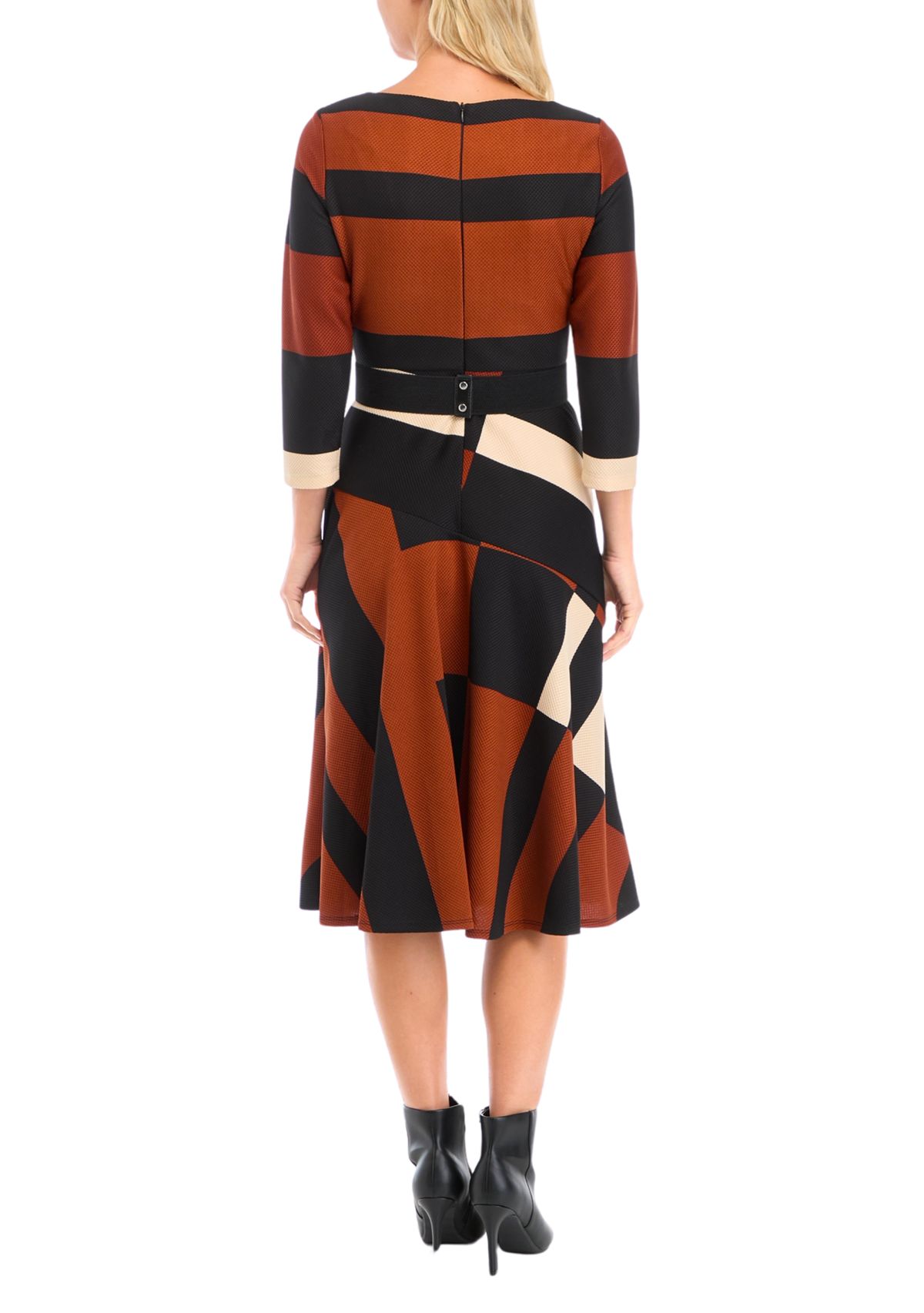 Plus Size Wide Neck Geometric Print Midi Dress