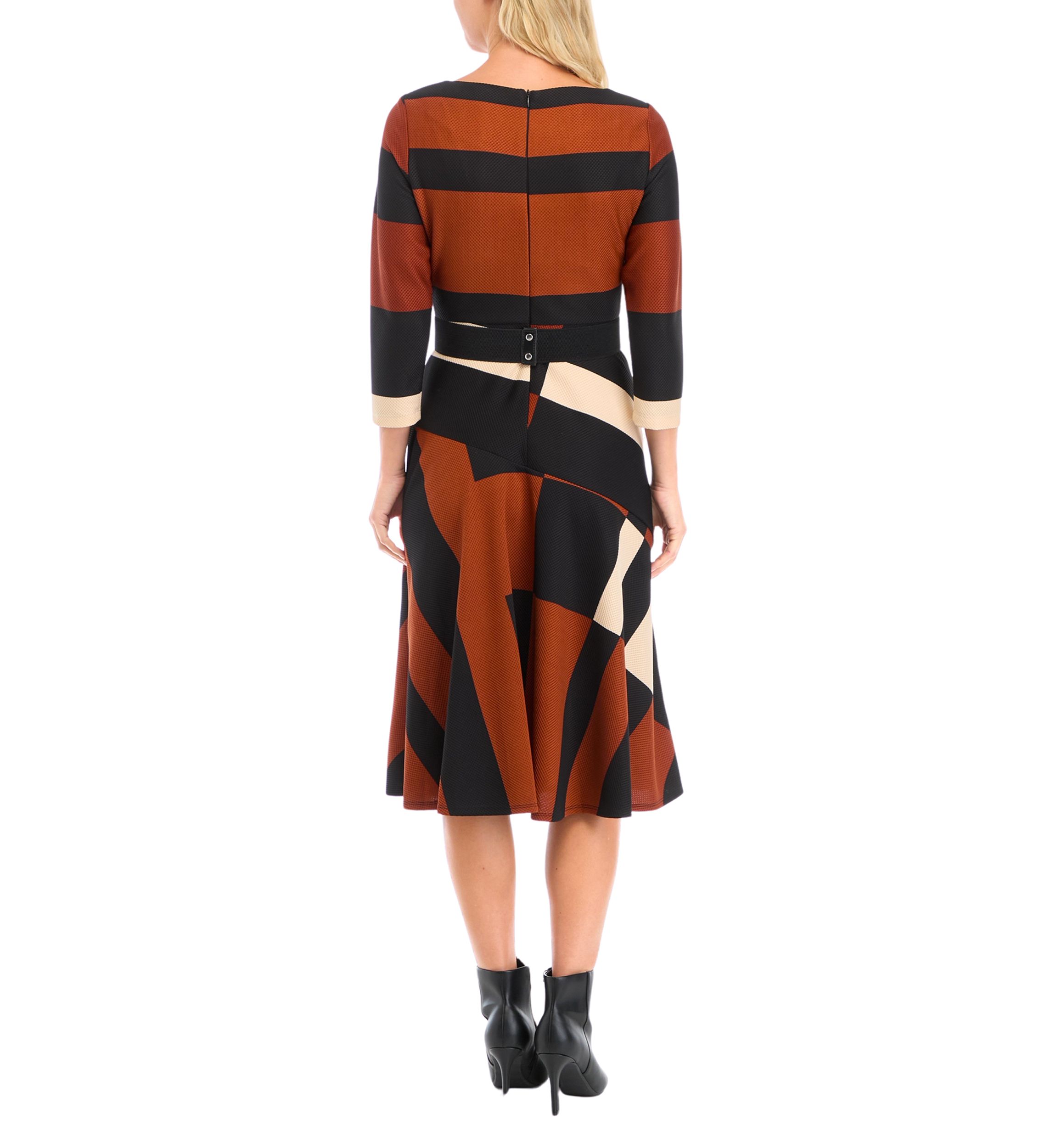 Plus Size Wide Neck Geometric Print Midi Dress