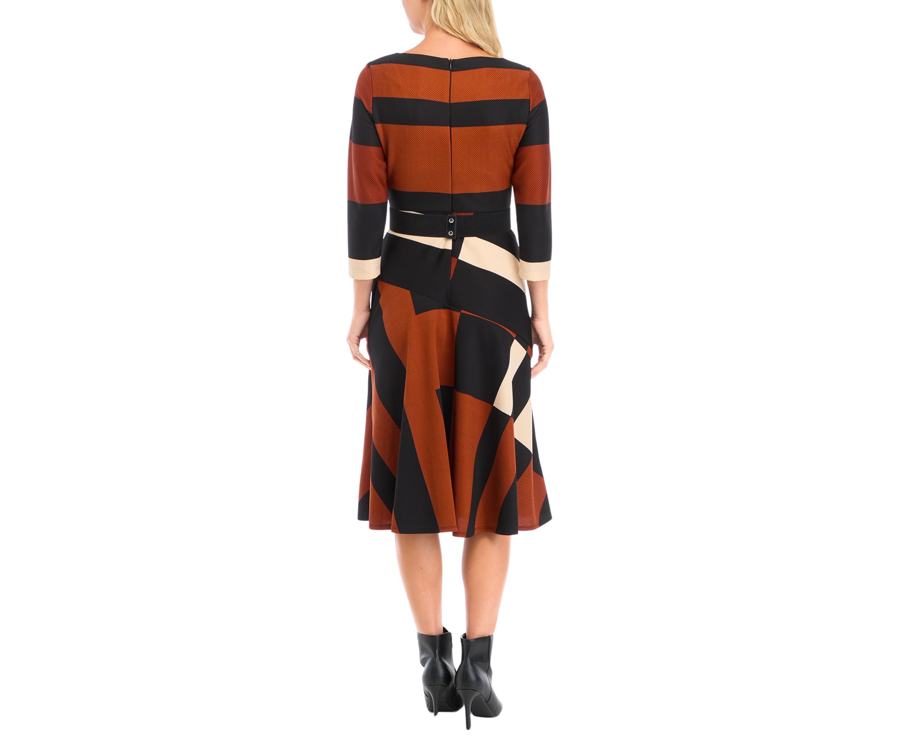 Plus Size Wide Neck Geometric Print Midi Dress