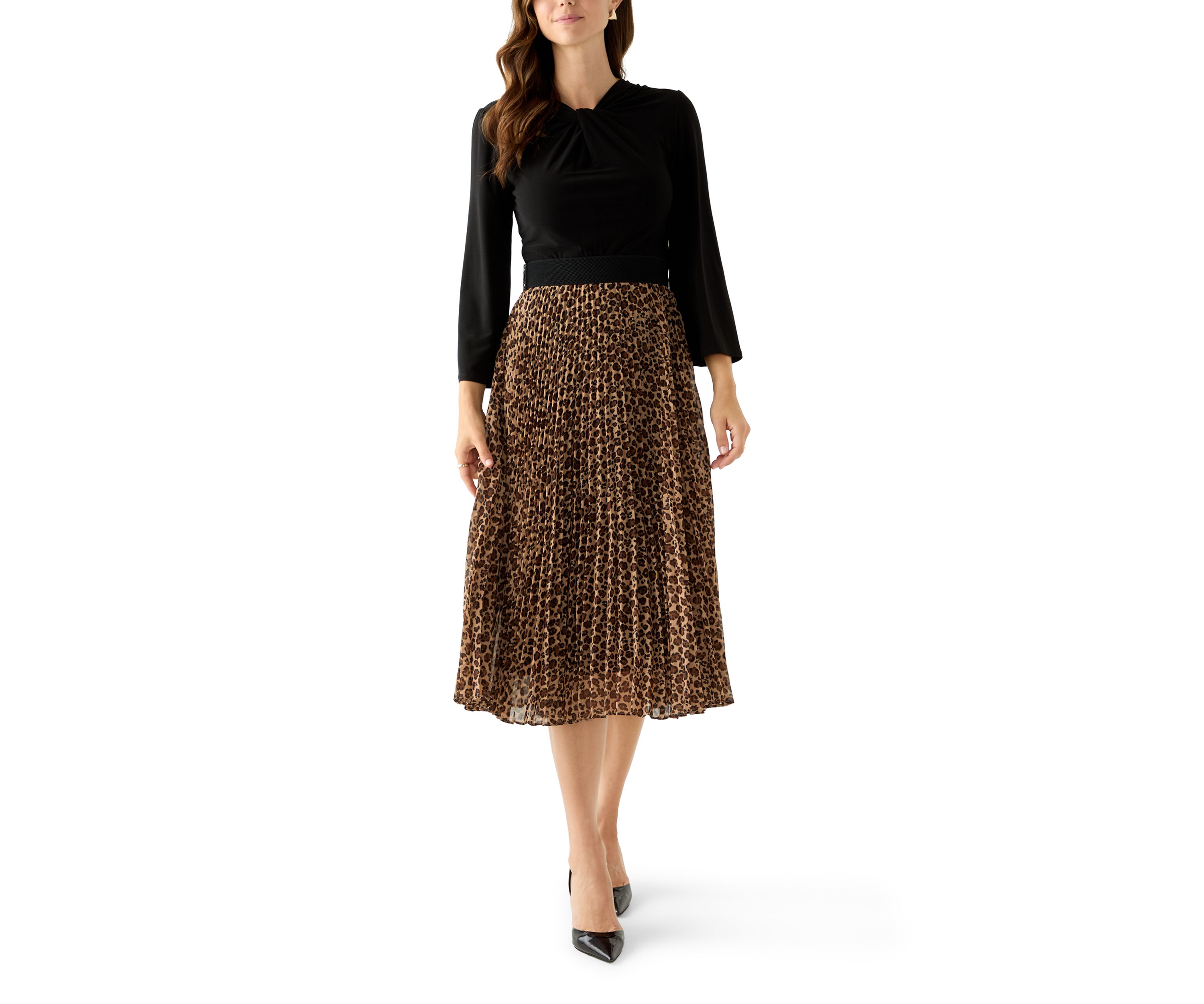 Womens Long Sleeve Chiffon Fit-and-Flare Dress