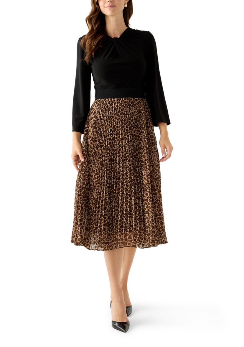 Womens Long Sleeve Chiffon Fit-and-Flare Dress