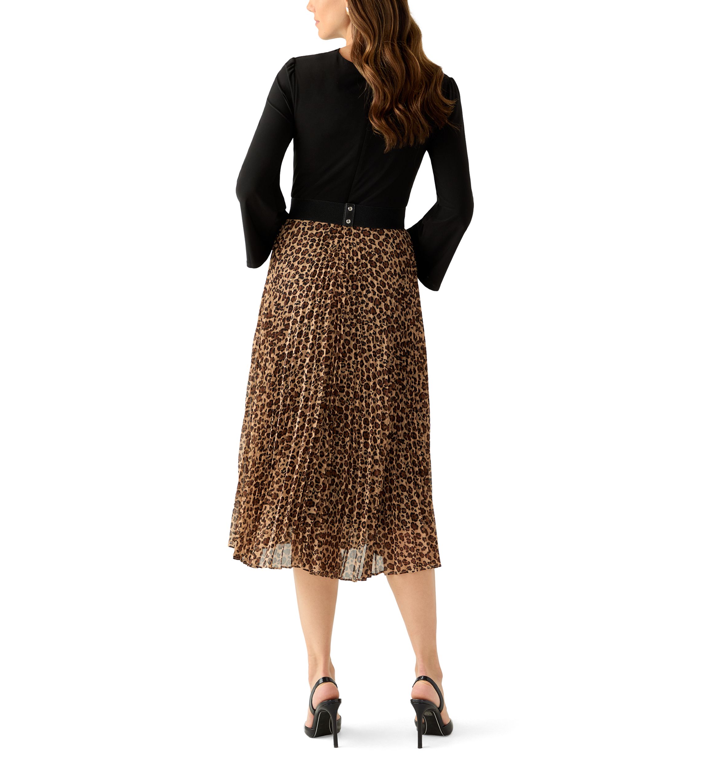 Womens Long Sleeve Chiffon Fit-and-Flare Dress