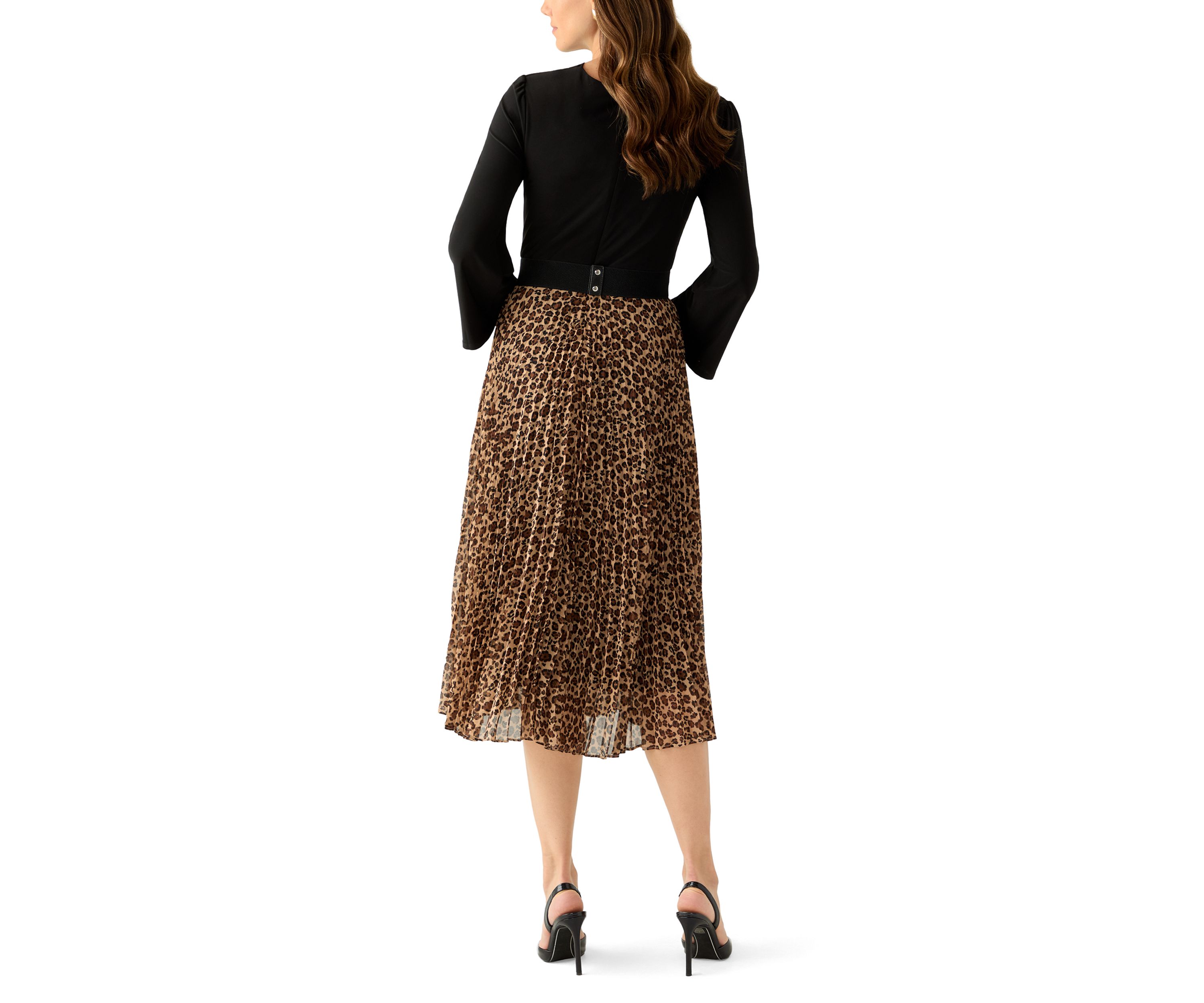 Womens Long Sleeve Chiffon Fit-and-Flare Dress