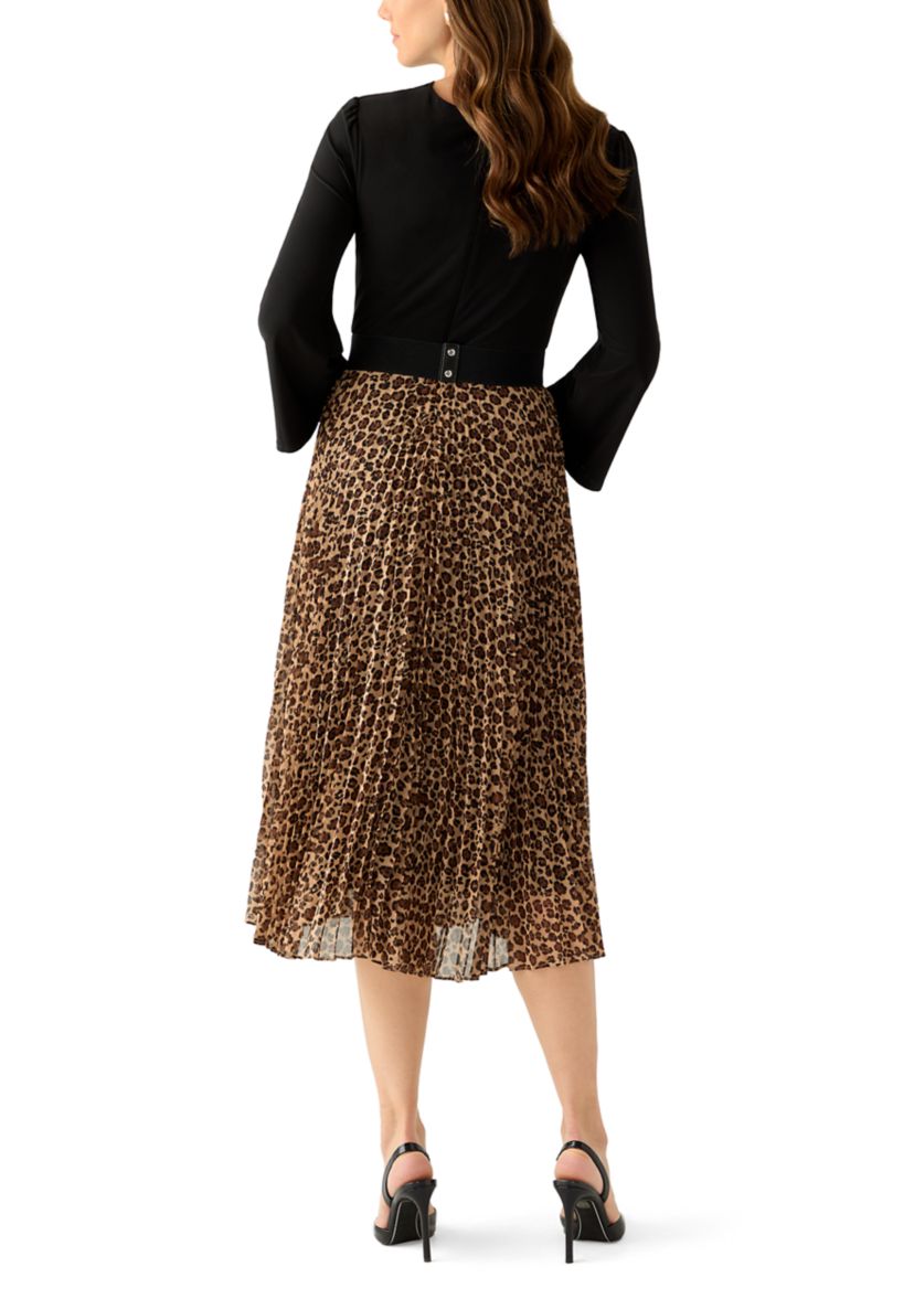 Womens Long Sleeve Chiffon Fit-and-Flare Dress