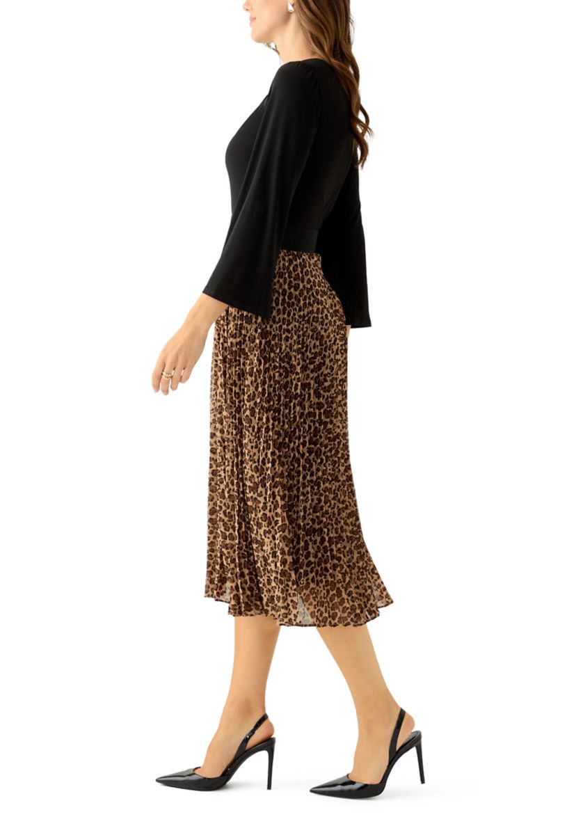 Womens Long Sleeve Chiffon Fit-and-Flare Dress