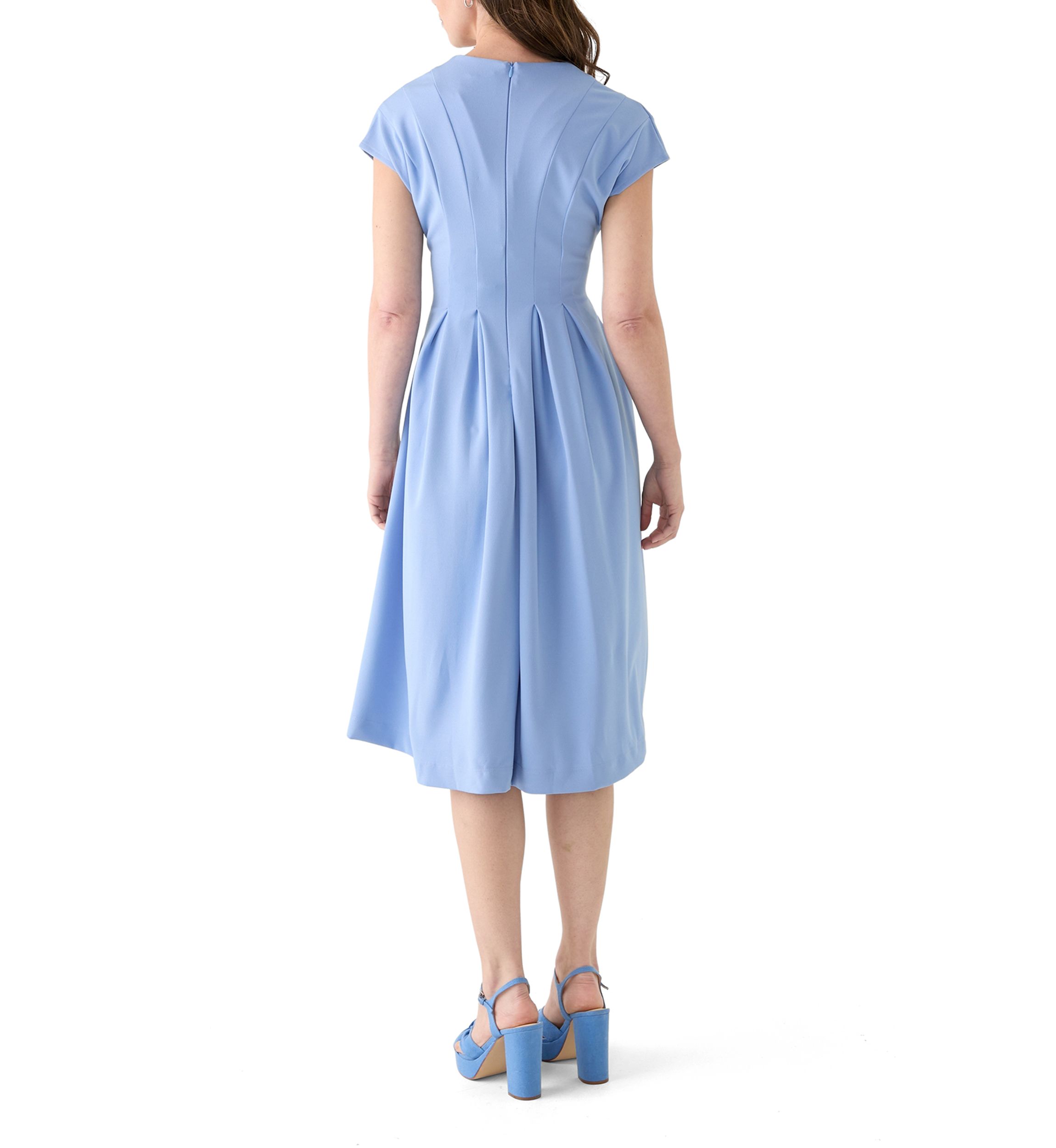 Womens Short Sleeve V-Neck Solid A-Line Dress