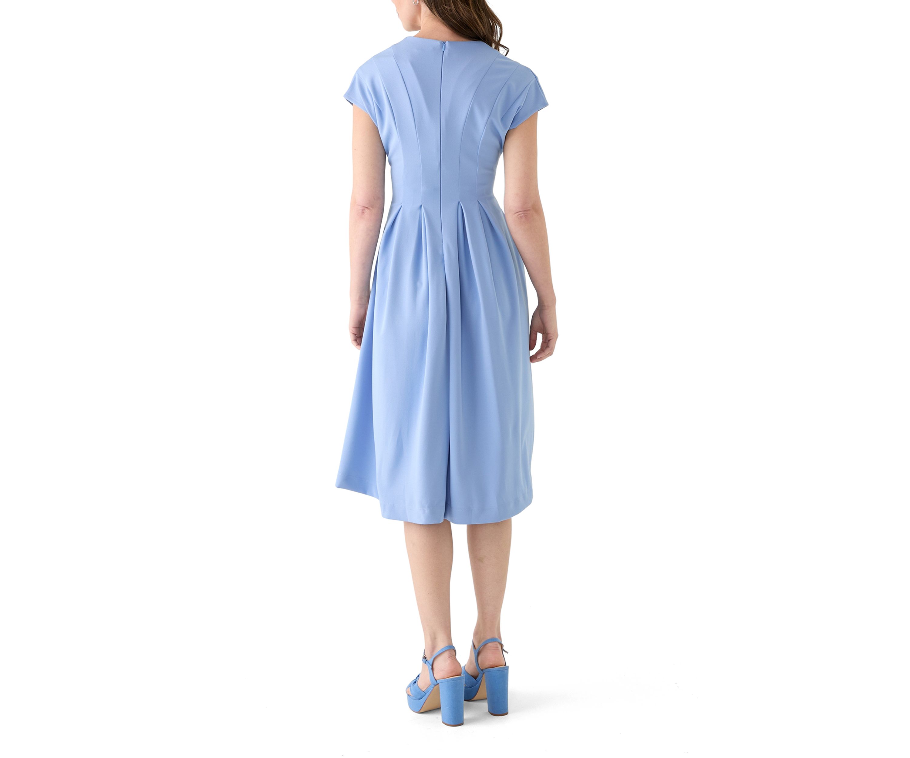 Womens Short Sleeve V-Neck Solid A-Line Dress