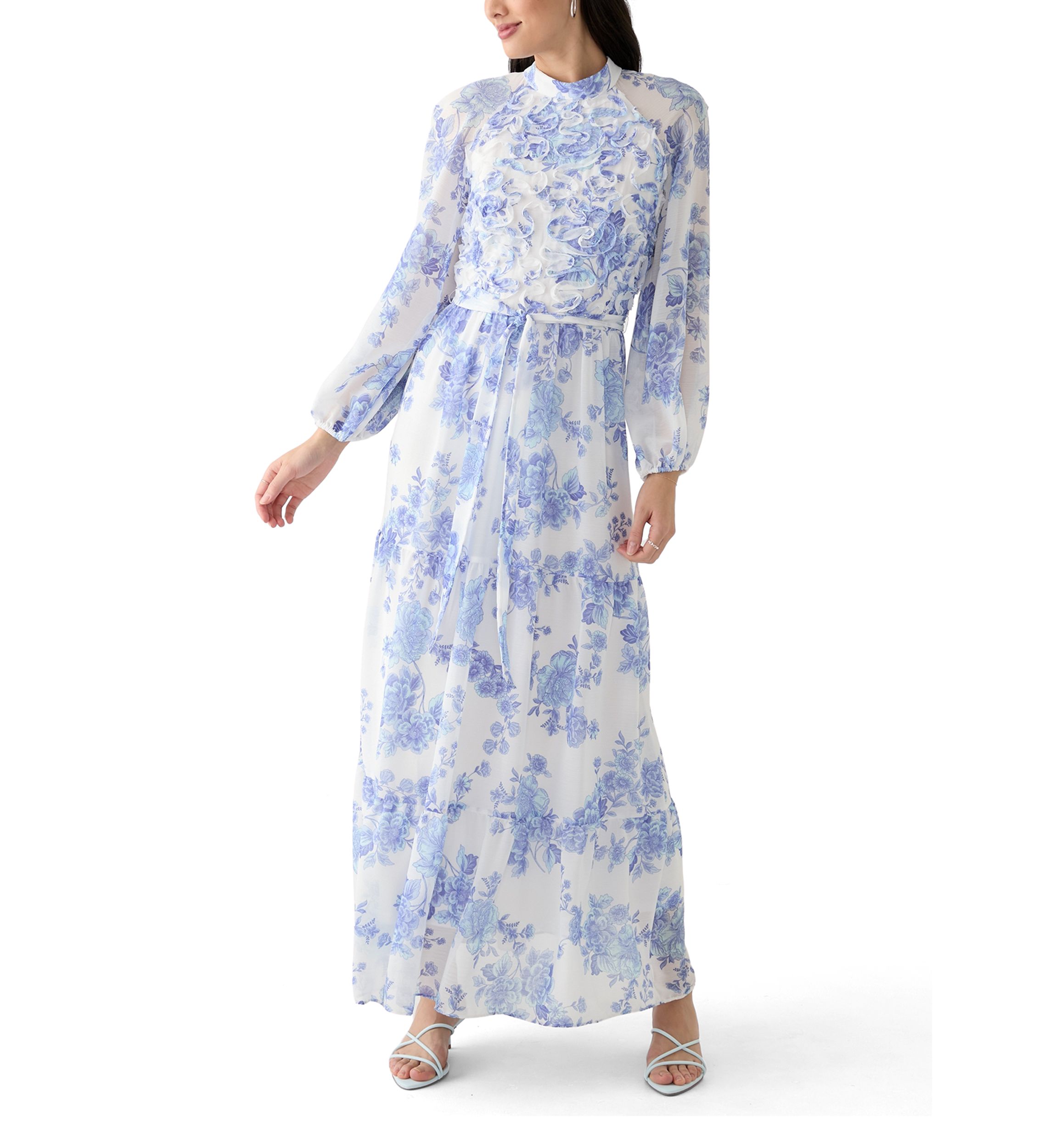 Womens Long Sleeve Mock Neck Floral Maxi Dress