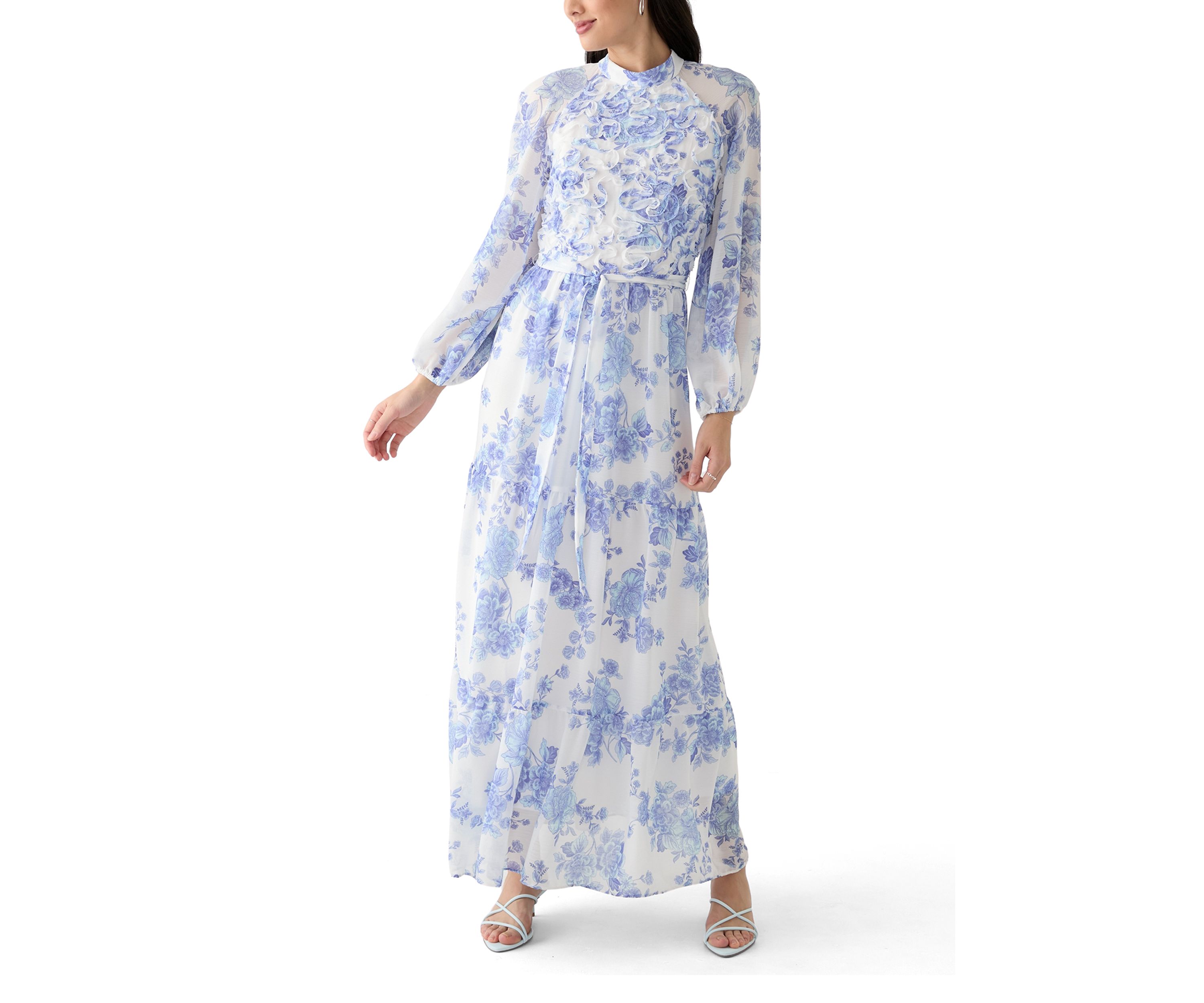 Womens Long Sleeve Mock Neck Floral Maxi Dress