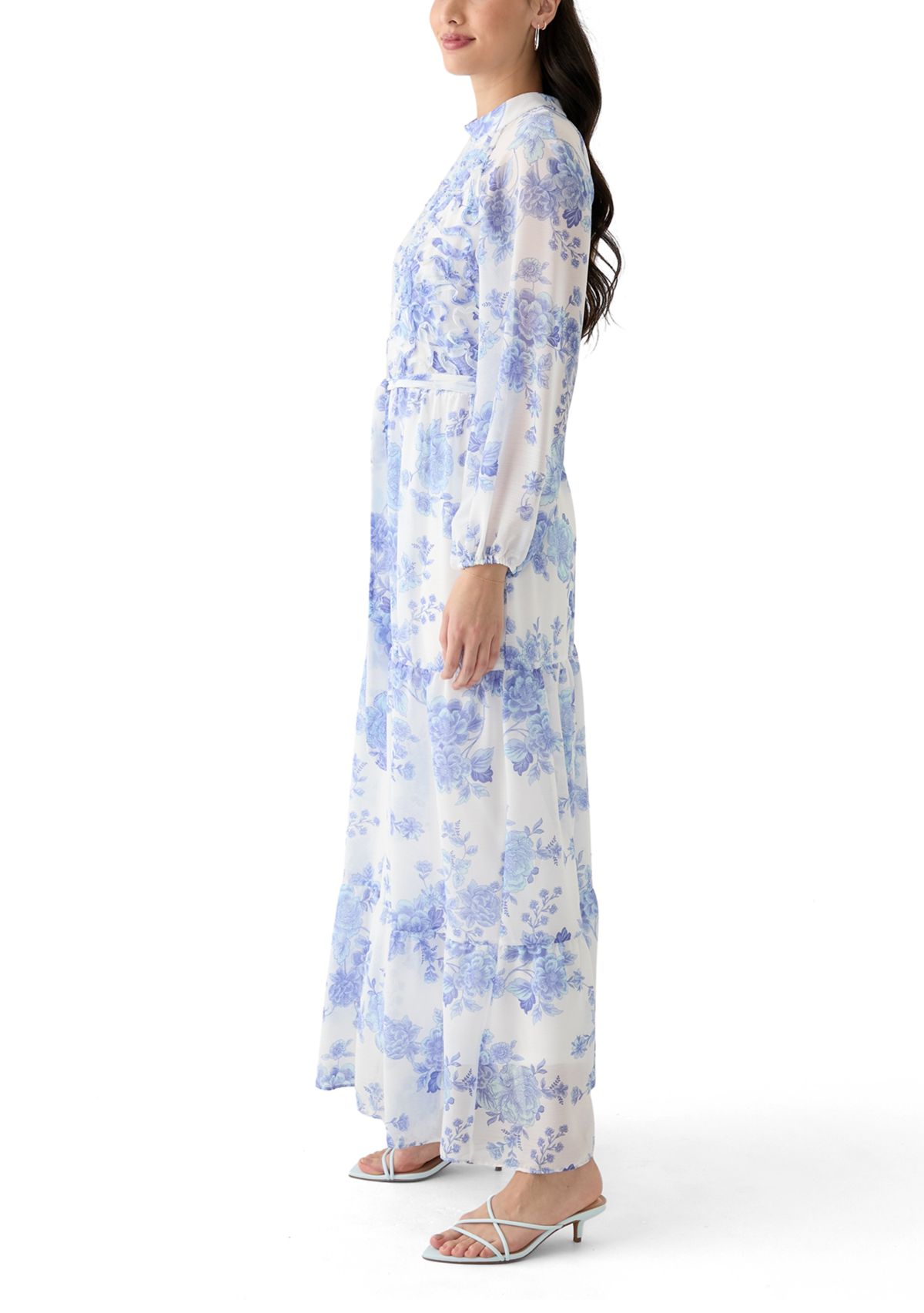 Womens Long Sleeve Mock Neck Floral Maxi Dress
