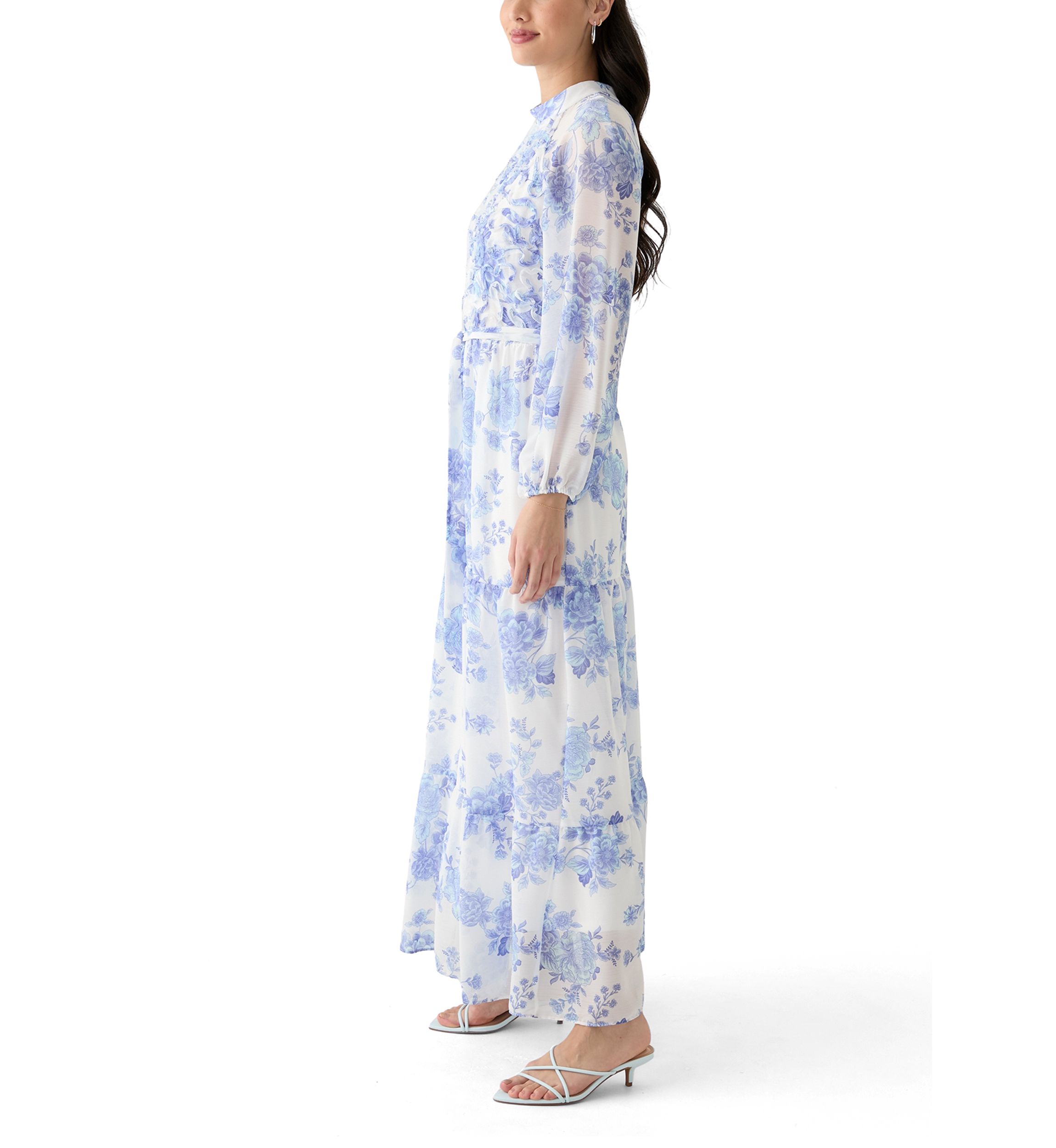 Womens Long Sleeve Mock Neck Floral Maxi Dress