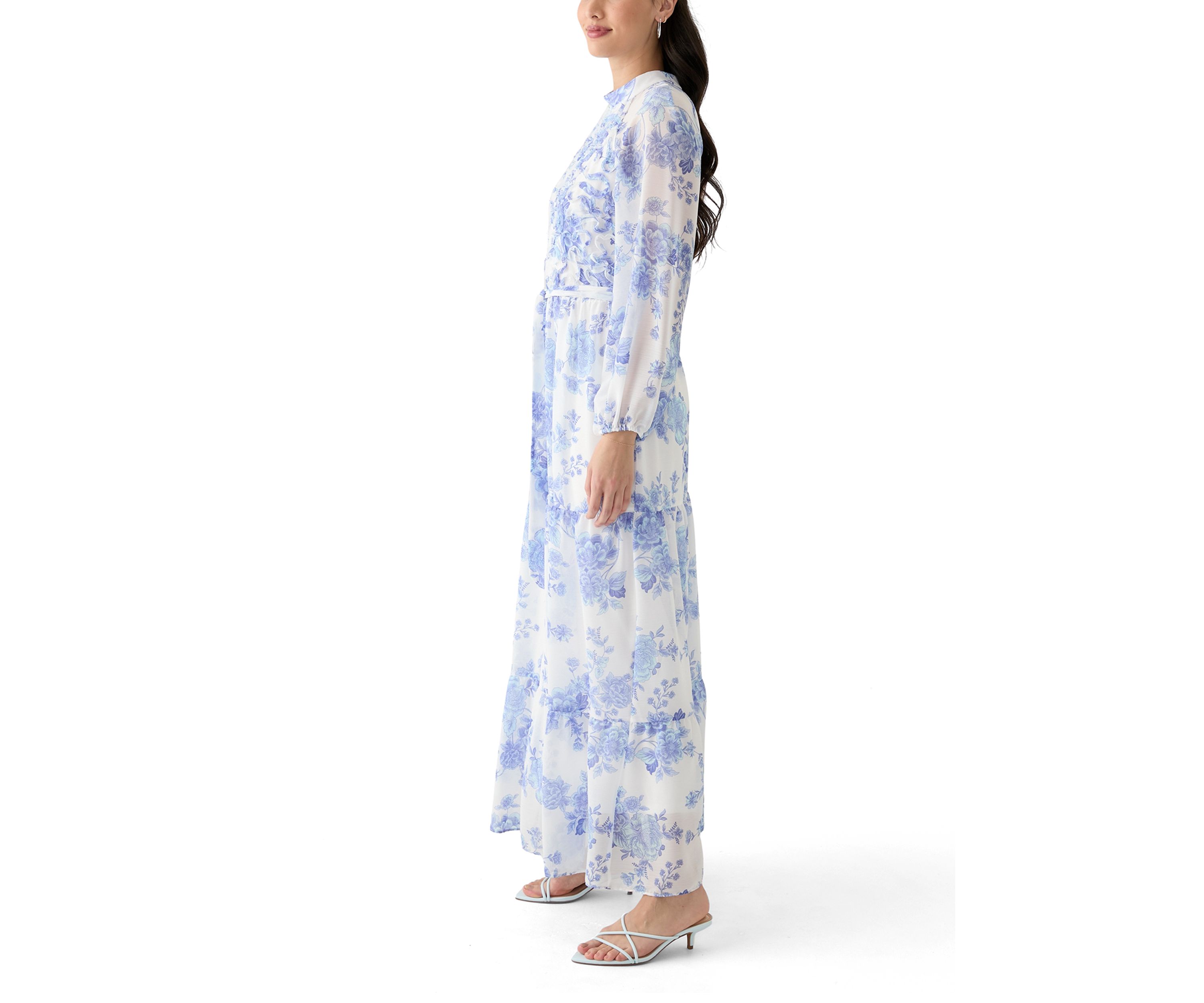 Womens Long Sleeve Mock Neck Floral Maxi Dress