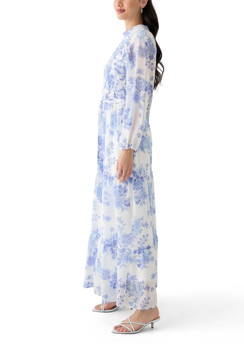 Womens Long Sleeve Mock Neck Floral Maxi Dress