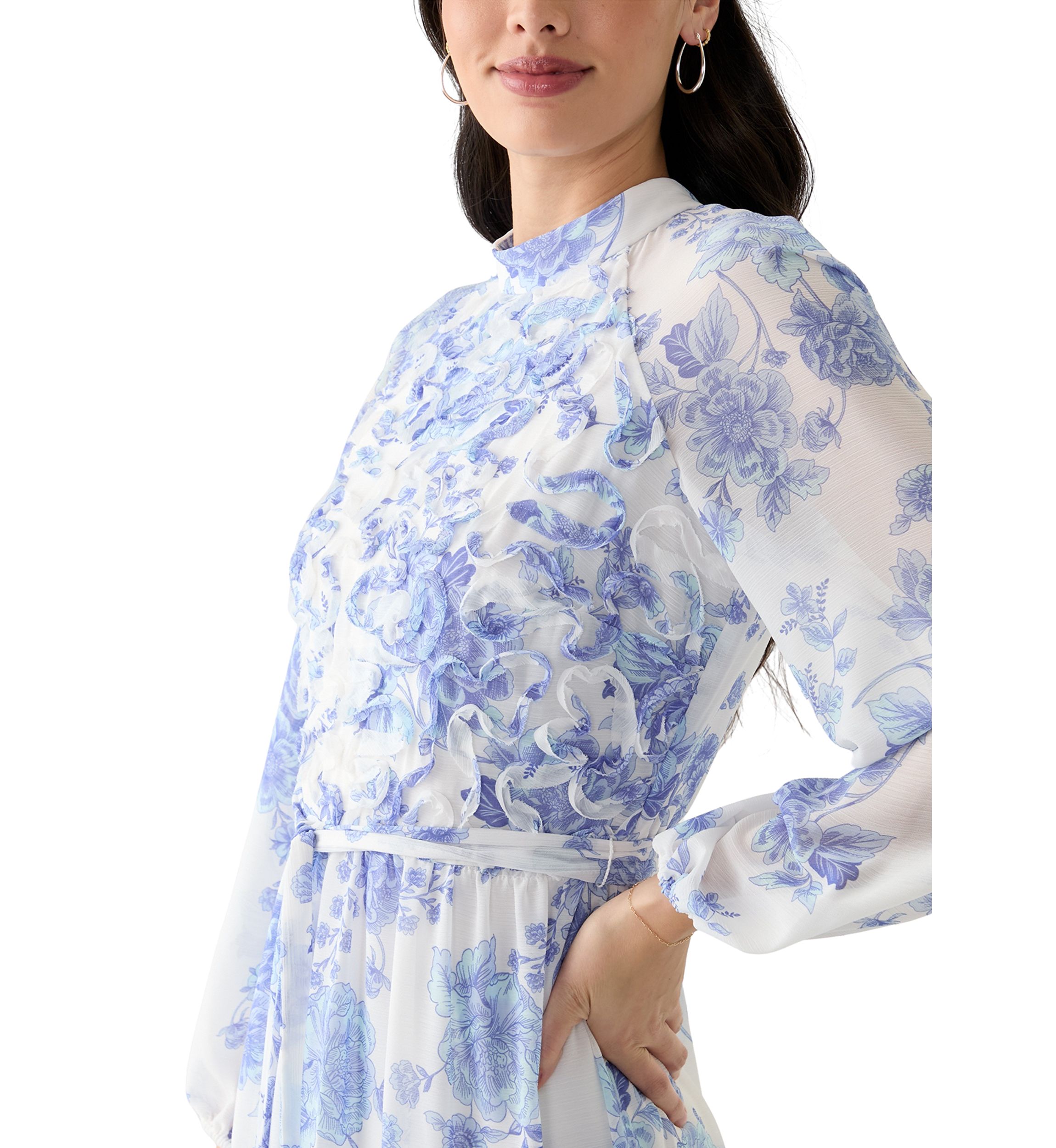 Womens Long Sleeve Mock Neck Floral Maxi Dress